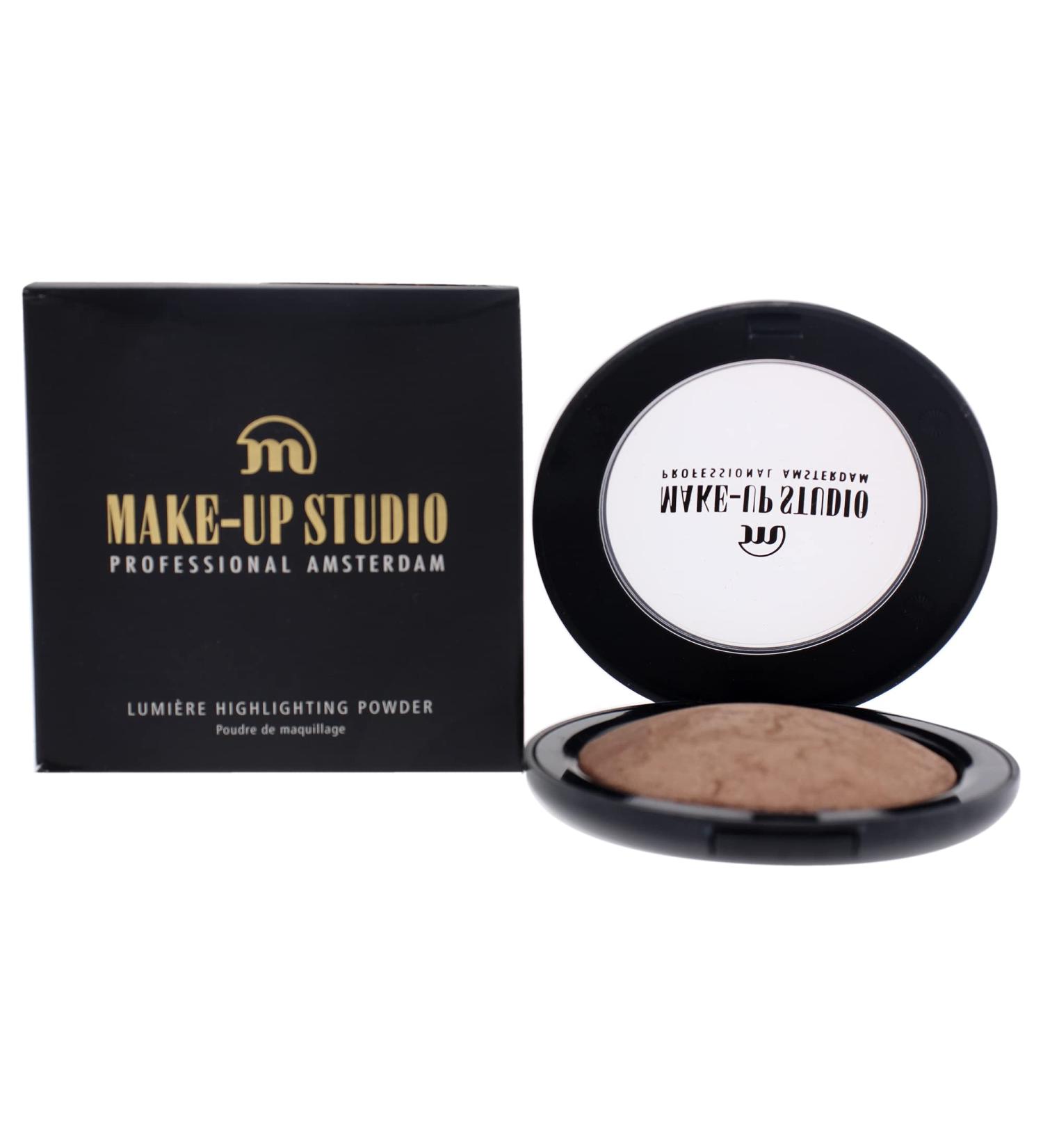 Amsterdam Make-Up Lumiere Highlighting Face Powder - Highly Pigmented Shimmer Powder - Guarantees The Ultimate Glow - Shapes Your Face - Easy To Apply - Champagne Halo - 0.25 Oz