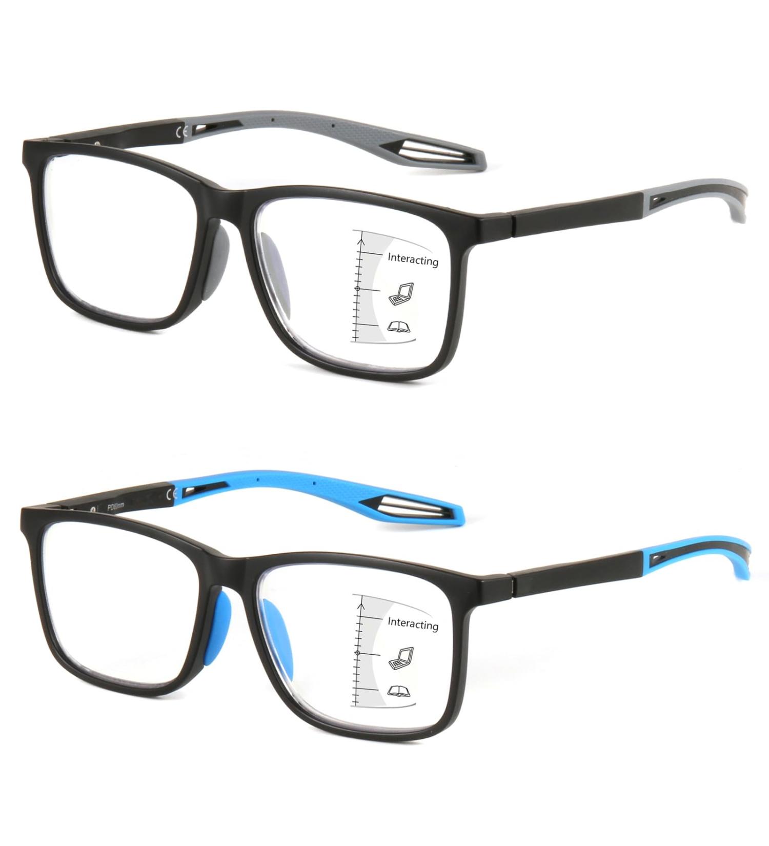 Missfive 2 Pack Men's Unbreakable Multifocus Progressive Reading Glasses - Sports Style UV Protection & Blue Light Blocking - 2.0x Lens - Buy Online on GoSupps.com