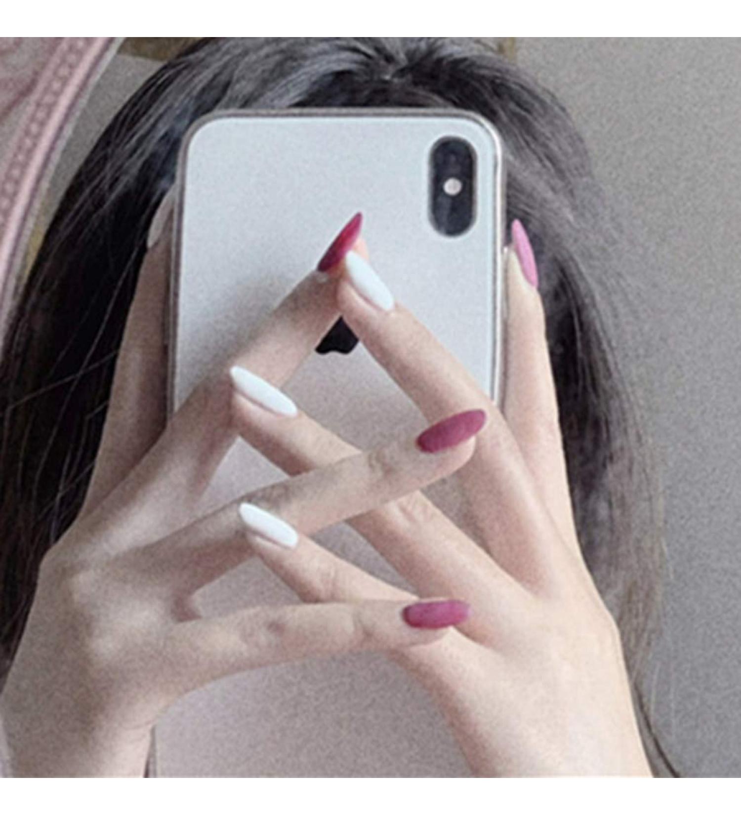 Buy Sethain Matt Oval False Nails Tips - Pink & White Long Press-On Nails | 24 Complete Cover Nail Set for Women & Girls - International Shipping Available - Buy Online on GoSupps.com