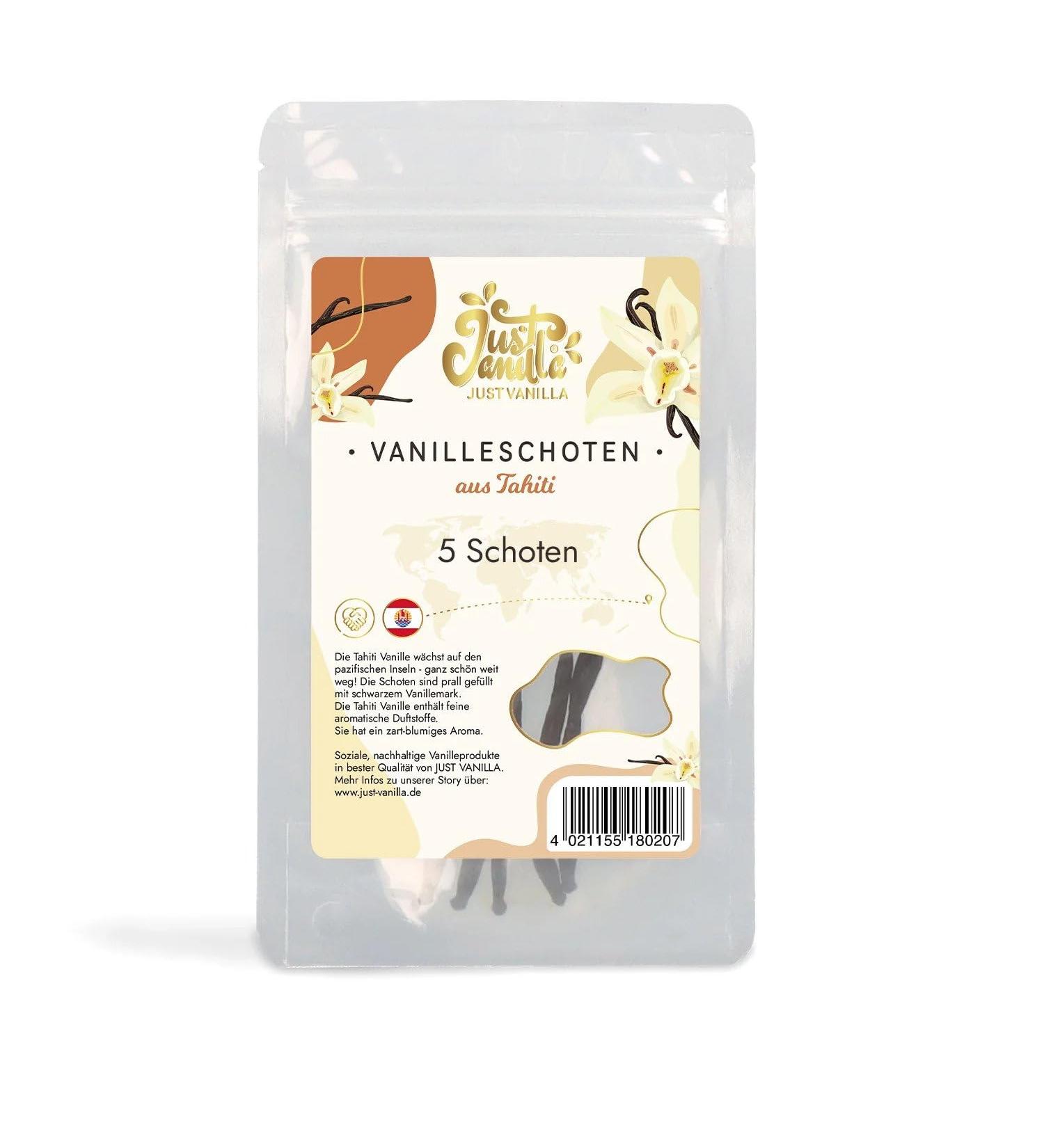 Premium Tahitian Vanilla Pods - 5 Whole Pieces (10.5g) for Baking & Cooking | JUST VANILLA - Buy Online on GoSupps.com