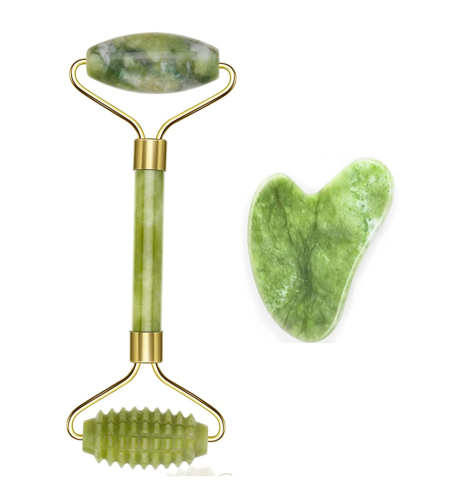 100% Natural Jade Roller Set & Gua Sha Massager for Anti-Aging & Face Slimming | International Shipping Available - Buy Online on GoSupps.com