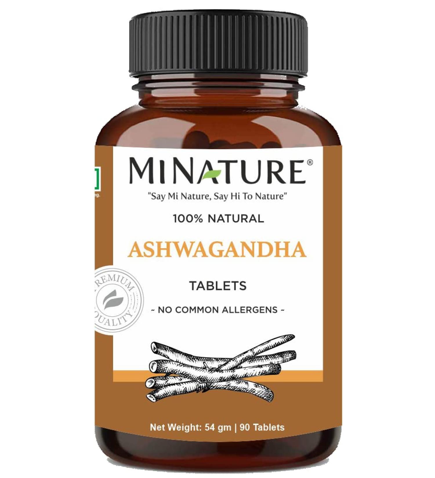 Ashwagandha Tablets- 90 Tablets 1000 mg by mi Nature | 45 Days Supply |100% Natural Ashwagandha | Vegan | from India