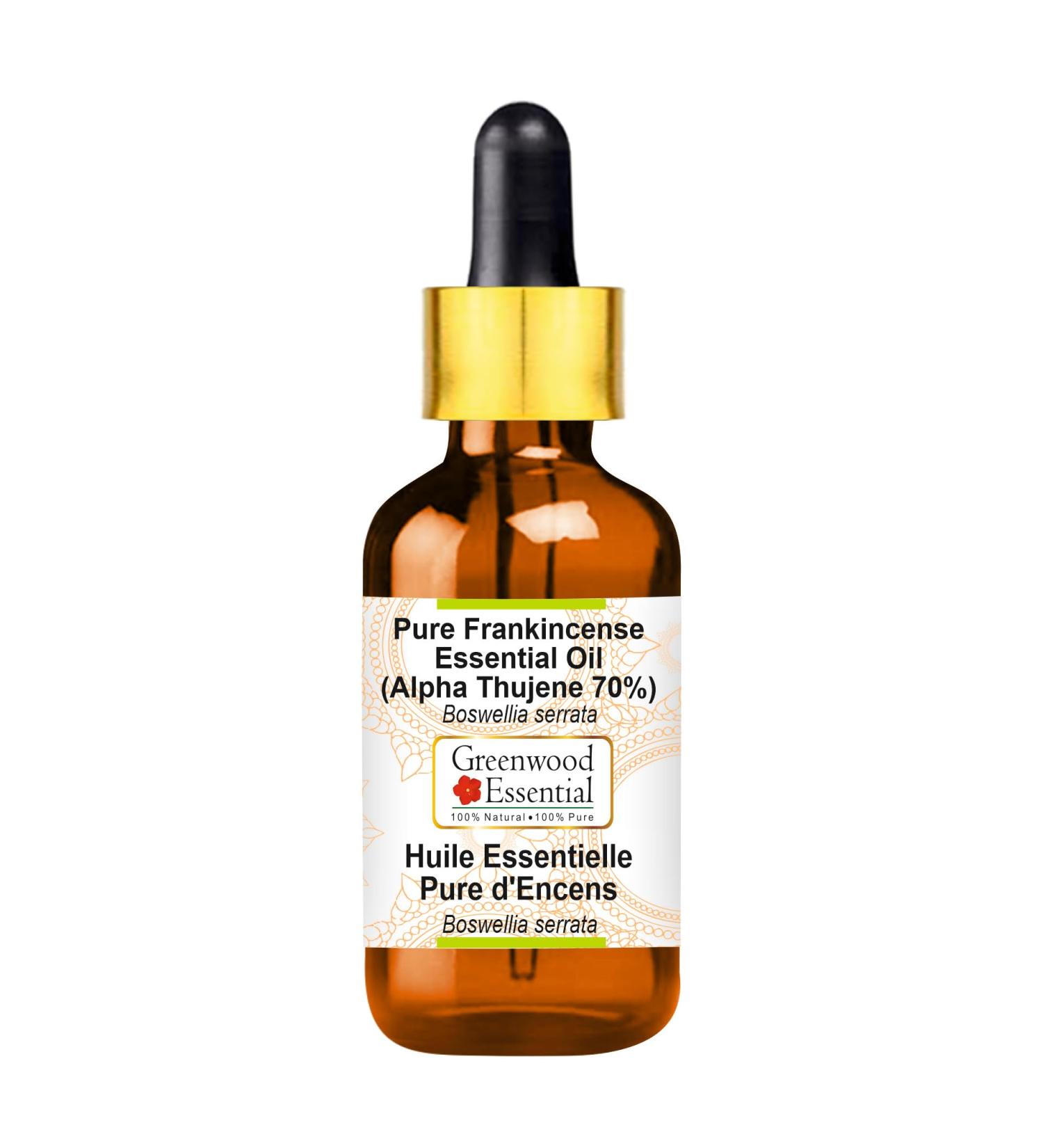 Greenwood Essential Pure Frankincense Essential Oil (Alpha Thujene 70%) Boswellia serrata with Glass Dropper 50ml (1.69 oz) - Buy Online on GoSupps.com