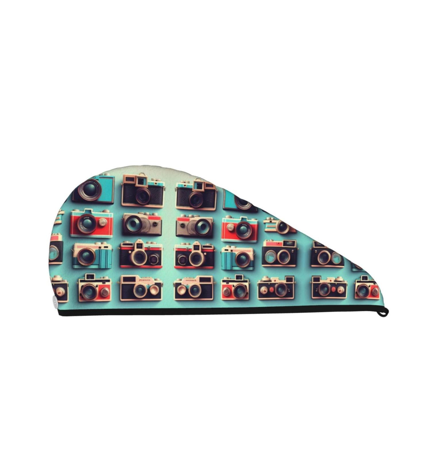 Retro Camera Collection Coral Velvet Hair Cap | Absorbent Dry Towel Wrap for Women | Ideal for Wet Hair Travel & Swimming Pool - Buy Online on GoSupps.com