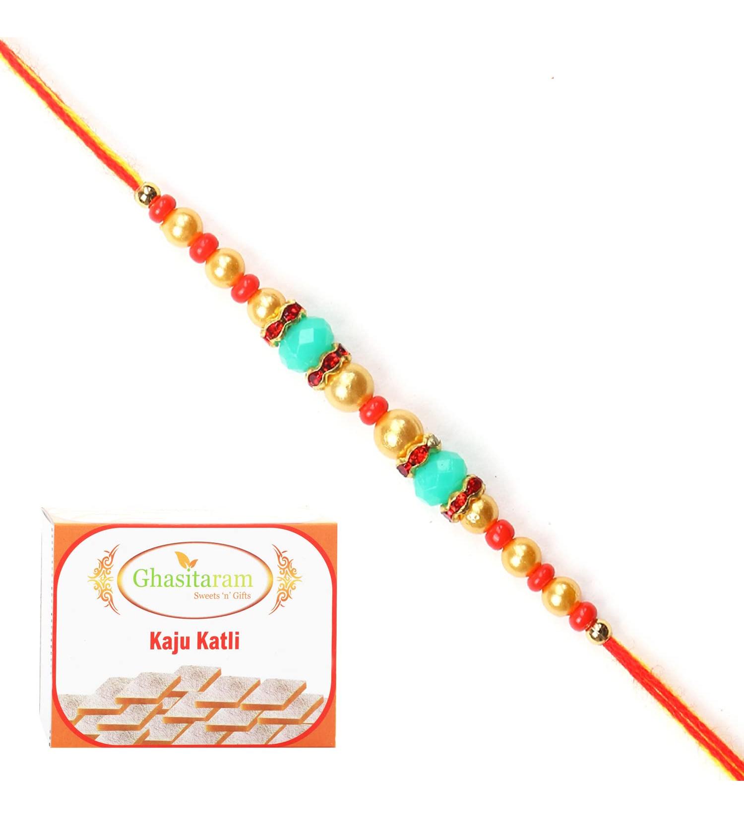 Ghasitaram Gifts Rakhi for Brother Rakhis Online -6269 Pearl Rakhi for My Brother with 400 GMS of Kaju katli Rakhi with 400 gms of Kaju katli - Buy Online on GoSupps.com