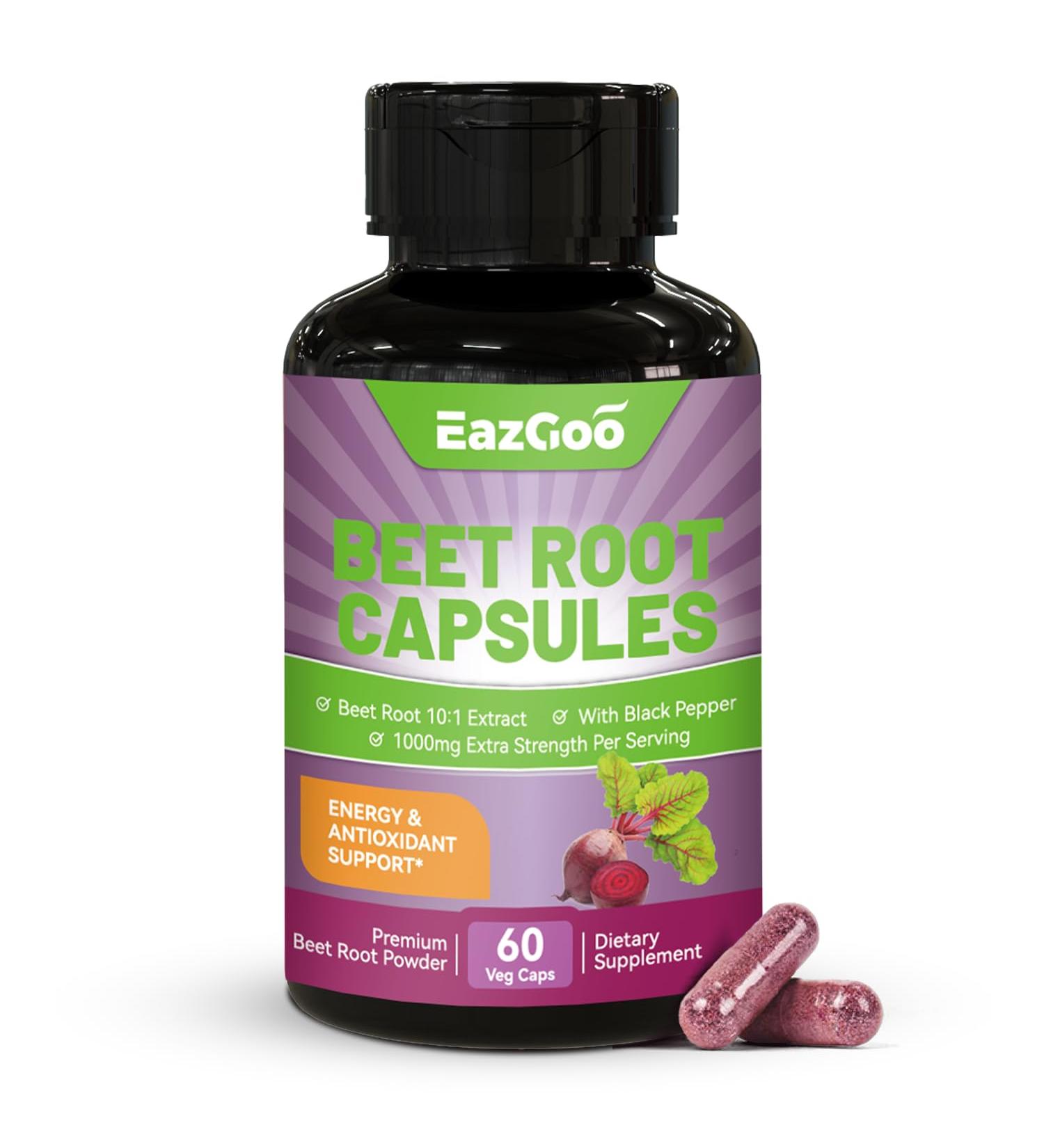 Beet Root Capsules 1000mg Per Serving Supports Nitric Oxide Production & Blood Pressure with Black Pepper Extract Non-GMO Gluten Free Vegan - 60 Counts 60 Count (Pack of 1) - Buy Online on GoSupps.com