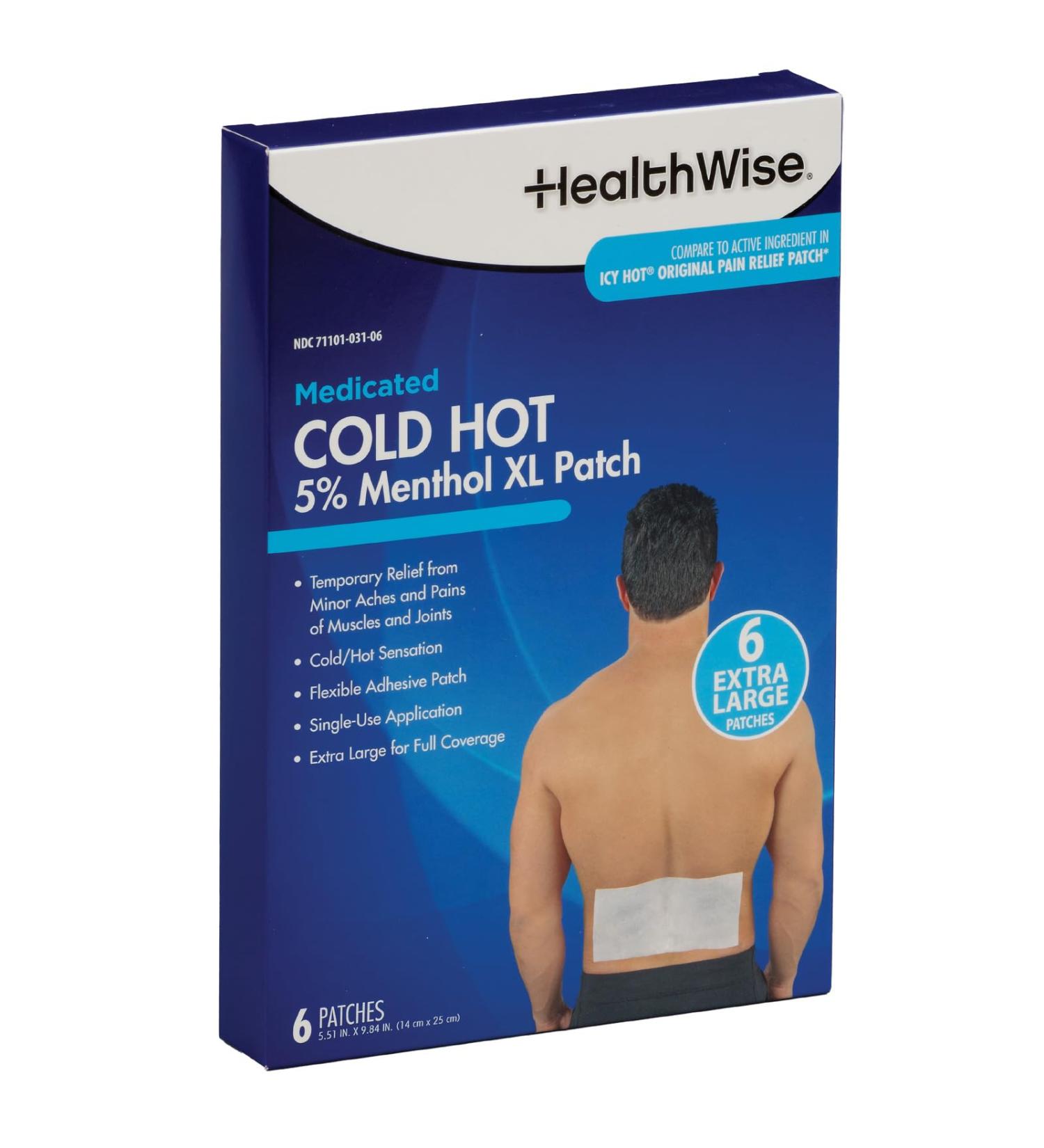 HealthWise Cold Hot Medicated Menthol XL Patch | 5% Menthol | Back and Large Areas | 5.51 x 9.84 | 6-Count | Paraben-Free | Soothes Minor Aches and Pains | Super-Size Relief - Buy Online on GoSupps.com
