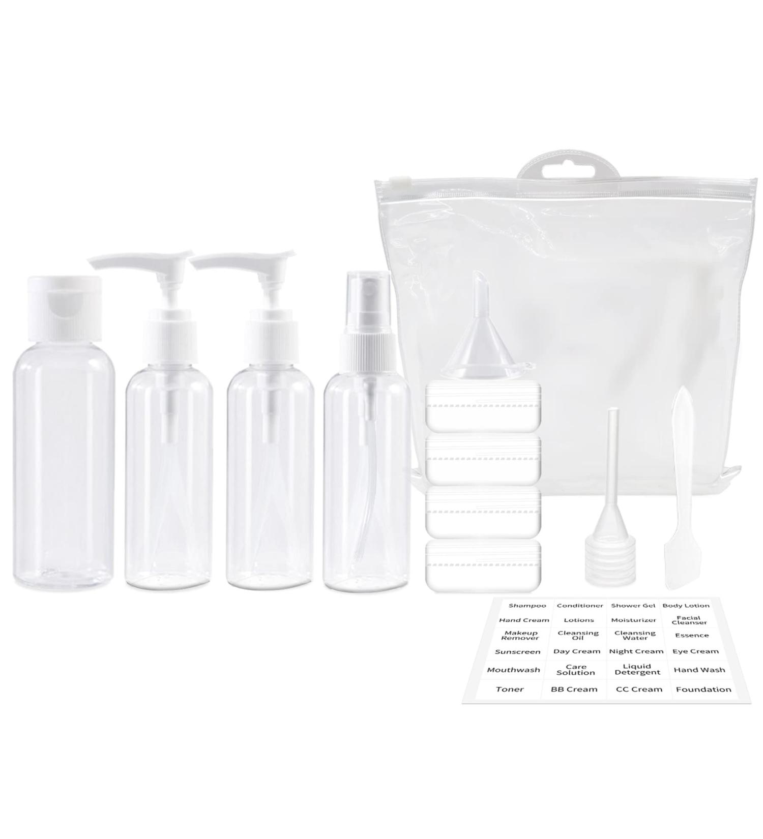VELOCVIL Empty Travel Bottles Set - 12 TSA Approved Containers for Toiletries | Refillable Skincare, Shampoo & Liquid | Clear with Toiletry Bag for Airport Travel - Buy Online on GoSupps.com