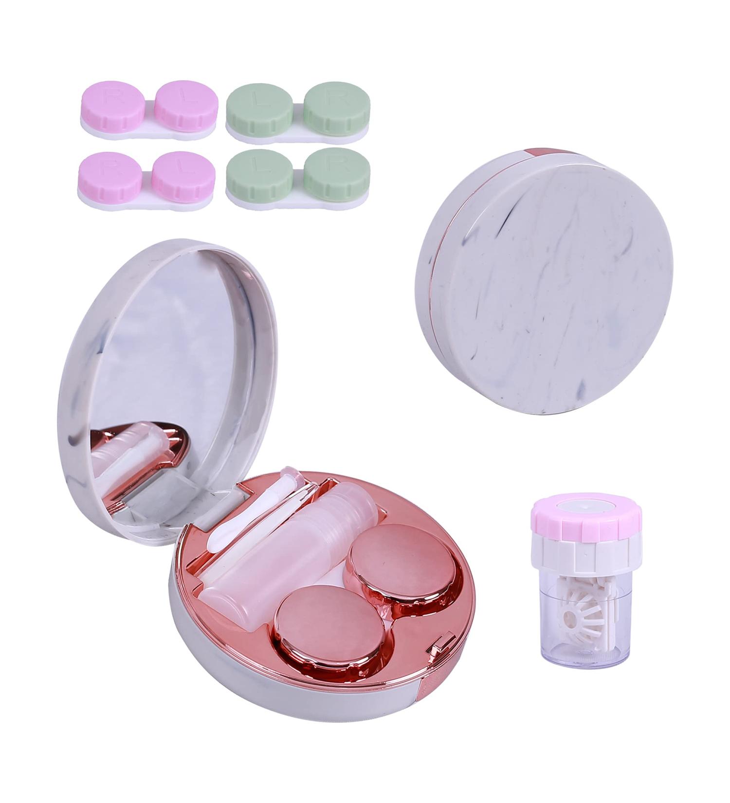 Marble Contact Lens Case Kit with Mirror and Tweezers - Rose Gold | Portable Travel Kit for Outdoor and Office Use - Buy Online on GoSupps.com