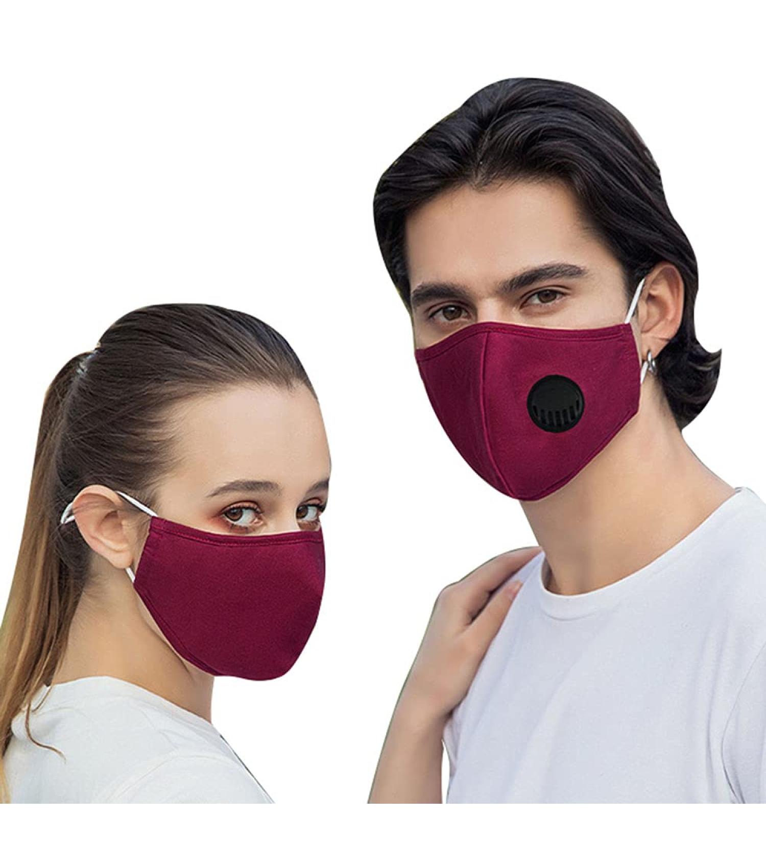 Yijueled 3-Ply Reusable Face Mask Cotton Face Mask with Filter Pocket Outdoors Face Cover for Women Adult Men 2Pack Red - Buy Online on GoSupps.com