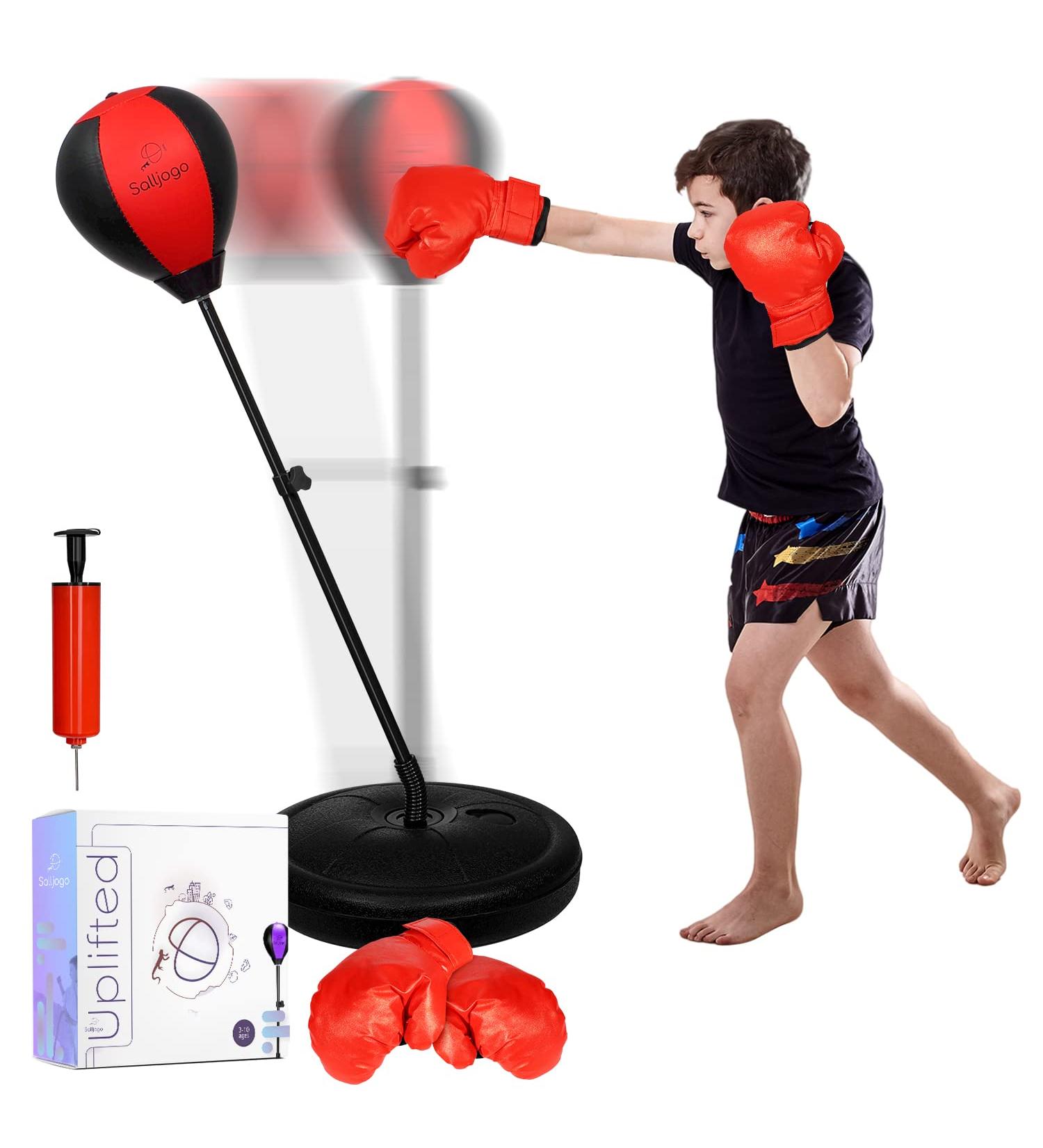 SALLJOGO Free Standing Punching Bag for Kids 3yo & Up - Adjustable & Portable Heavy Duty Boxing Bag with Stand & Gloves for Home Exercise & Self Defense Training - Buy Online on GoSupps.com
