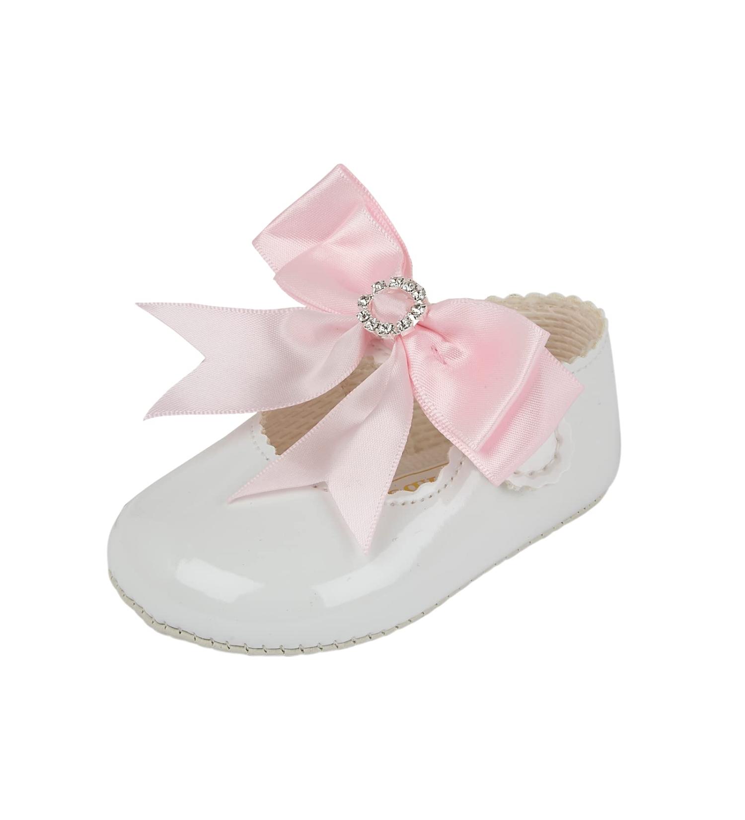 Baypods Baby Girls Soft Soled Pre Walker Shoes - Diamante Bow - Made in England - White Pink - Size 4 UK - Buy Online on GoSupps.com
