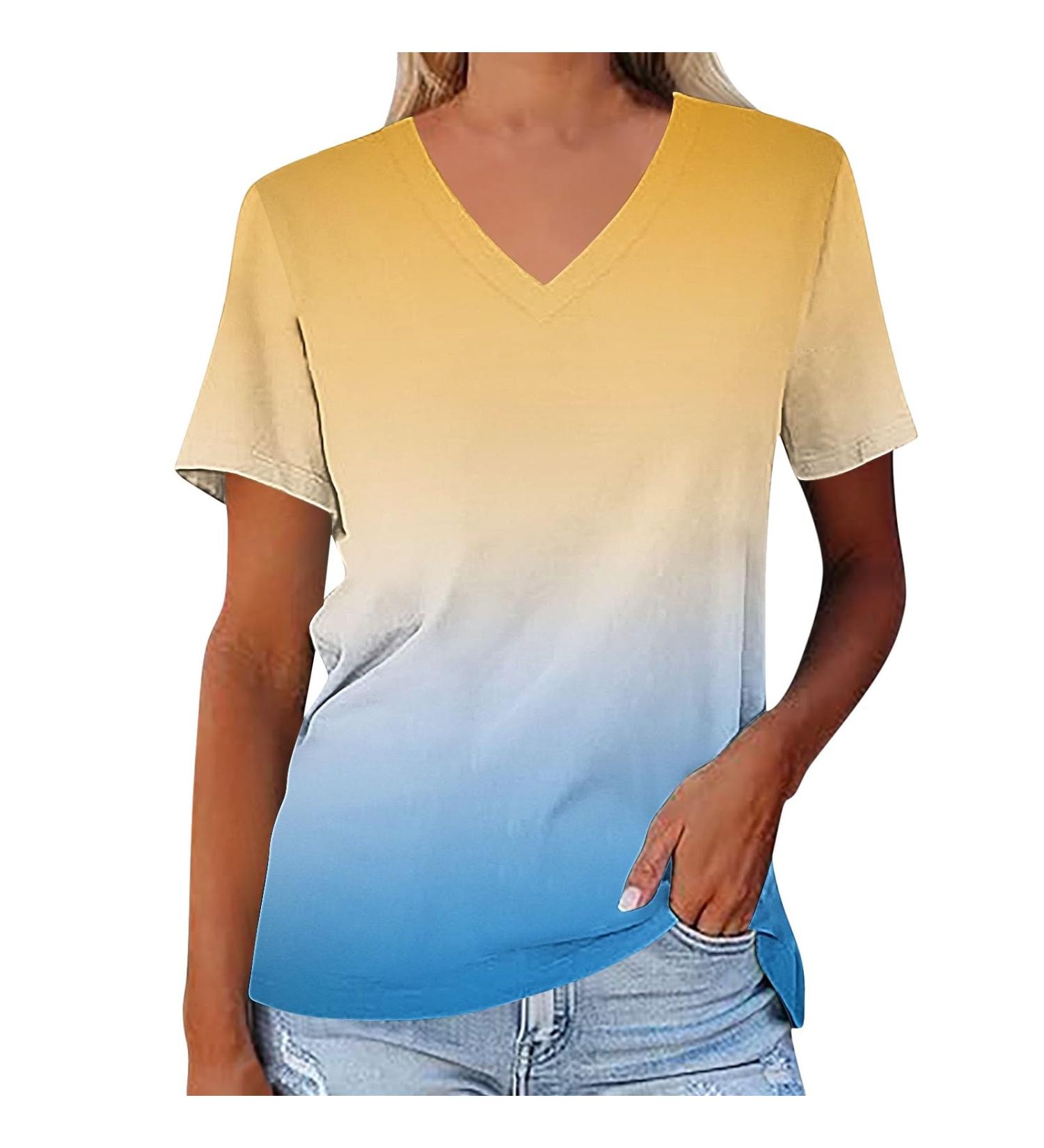 Buy Golatcr Women's Summer V/O Cutout T-Shirt - Stylish Green Printed Tee for Women | International Shipping Available - Buy Online on GoSupps.com