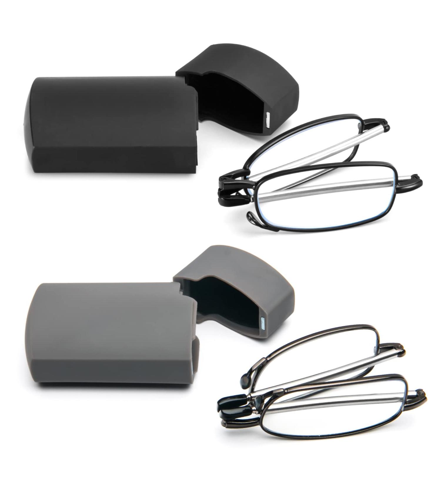 Kokobin Foldable Reading Glasses for Men & Women - Stainless Steel Anti-Blue Light 2 Pairs with Hard Case +1.5 & 2.0 Strength - Buy Online on GoSupps.com