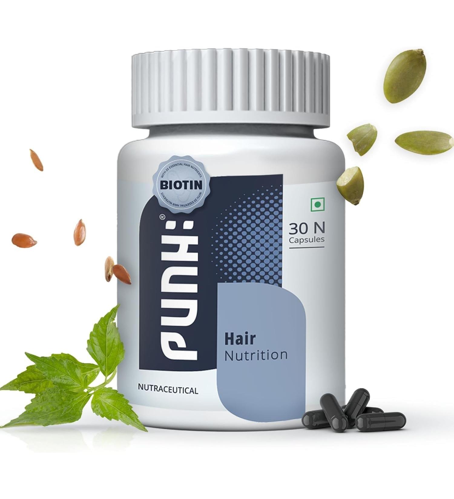 Hair Nutrition Supplement with Biotin Vitamins Minerals Amino Acids & DHT Blockers for Hair Growth Nourishment Strengthens & Reduces Hair Fall for Men & Women - 30 Veg Capsules - Buy Online on GoSupps.com