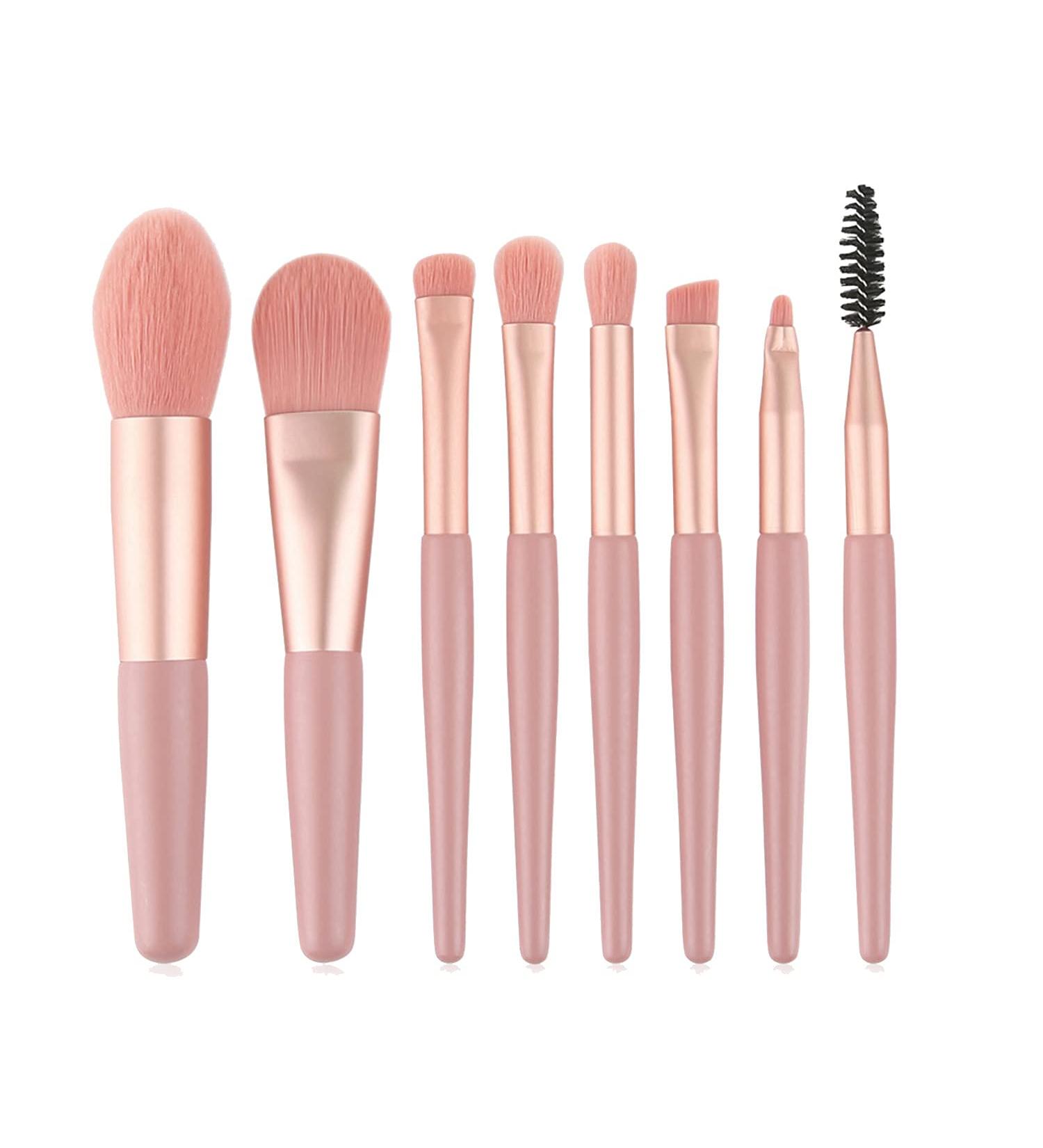 NEJLSD Mini Make-Up Brush Set - 8 Synthetic Brushes for Foundation Eyeshadow Eyebrows & Lips - Perfect for Blending - Pink - Buy Online on GoSupps.com