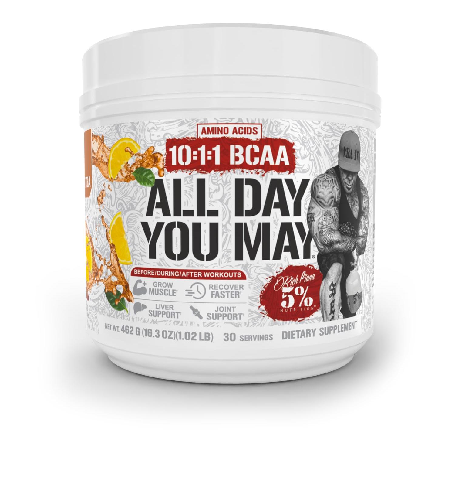 5% Nutrition Rich Piana AllDayYouMay BCAA Powder Premium Intra & Post Workout Amino Acids Hydration Endurance Muscle Recovery Joint & Liver | 16.3 oz 30 Srvgs (Southern Sweet Tea) - Buy Online on GoSupps.com