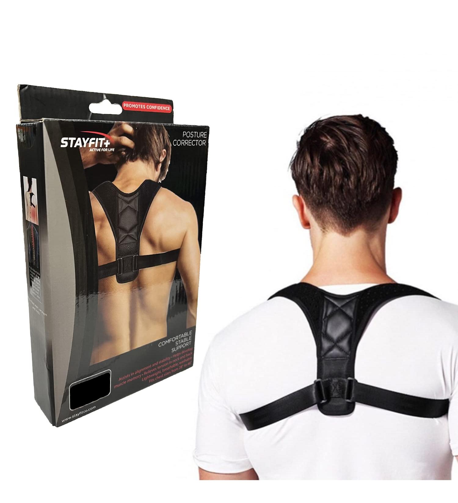 Stayfit Posture Corrector: Adjustable Unisex Back Brace for Upper Back Pain Relief and Support - Spine Neck Straightener Strap in Black - Buy Online on GoSupps.com