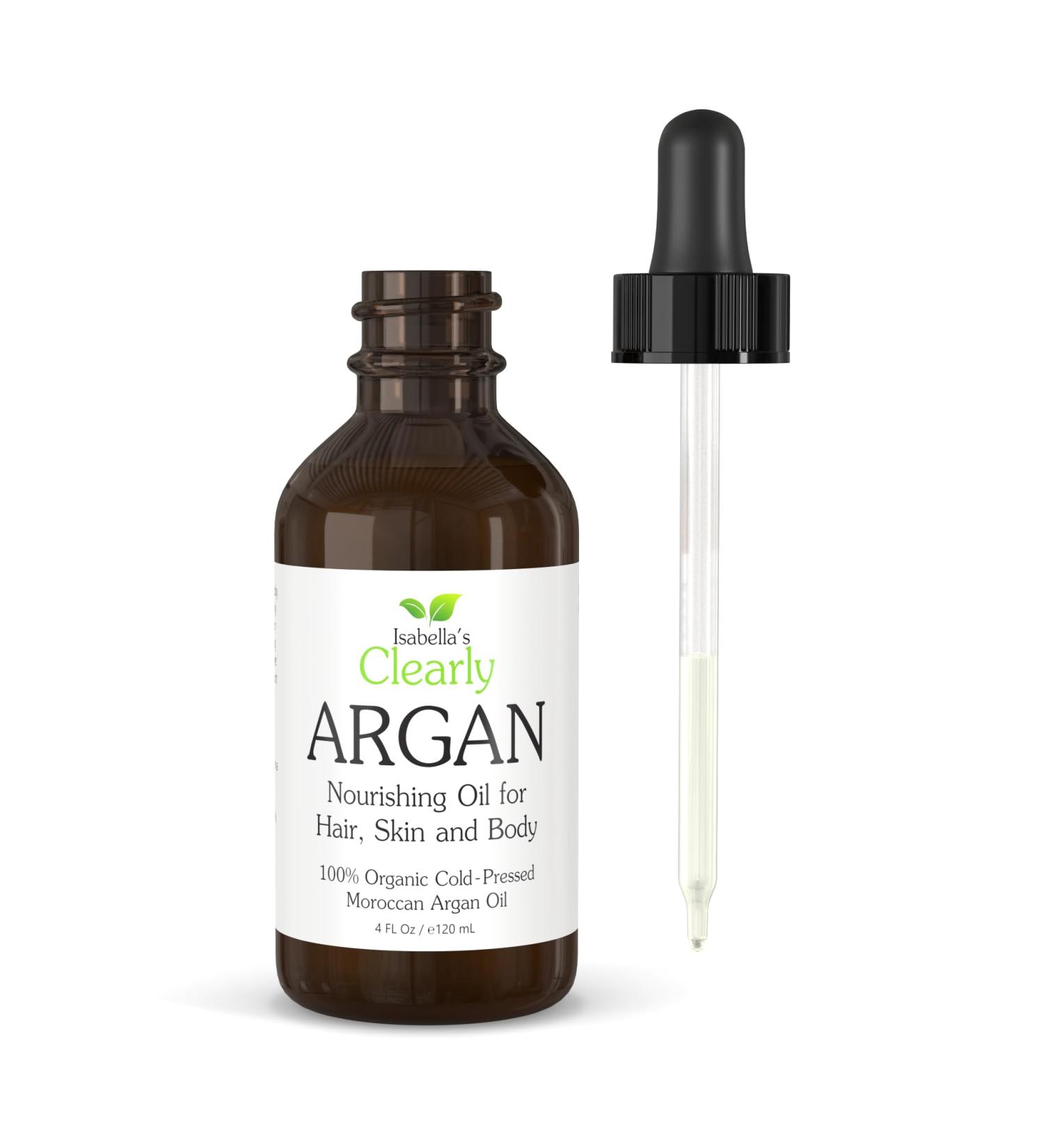 Isabella's Clearly Organic Argan Oil - 100% Pure Cold Pressed Moroccan Oil for Hair Skin & Nails | Virgin & Unrefined | 4 oz Glass Bottle - Buy Online on GoSupps.com