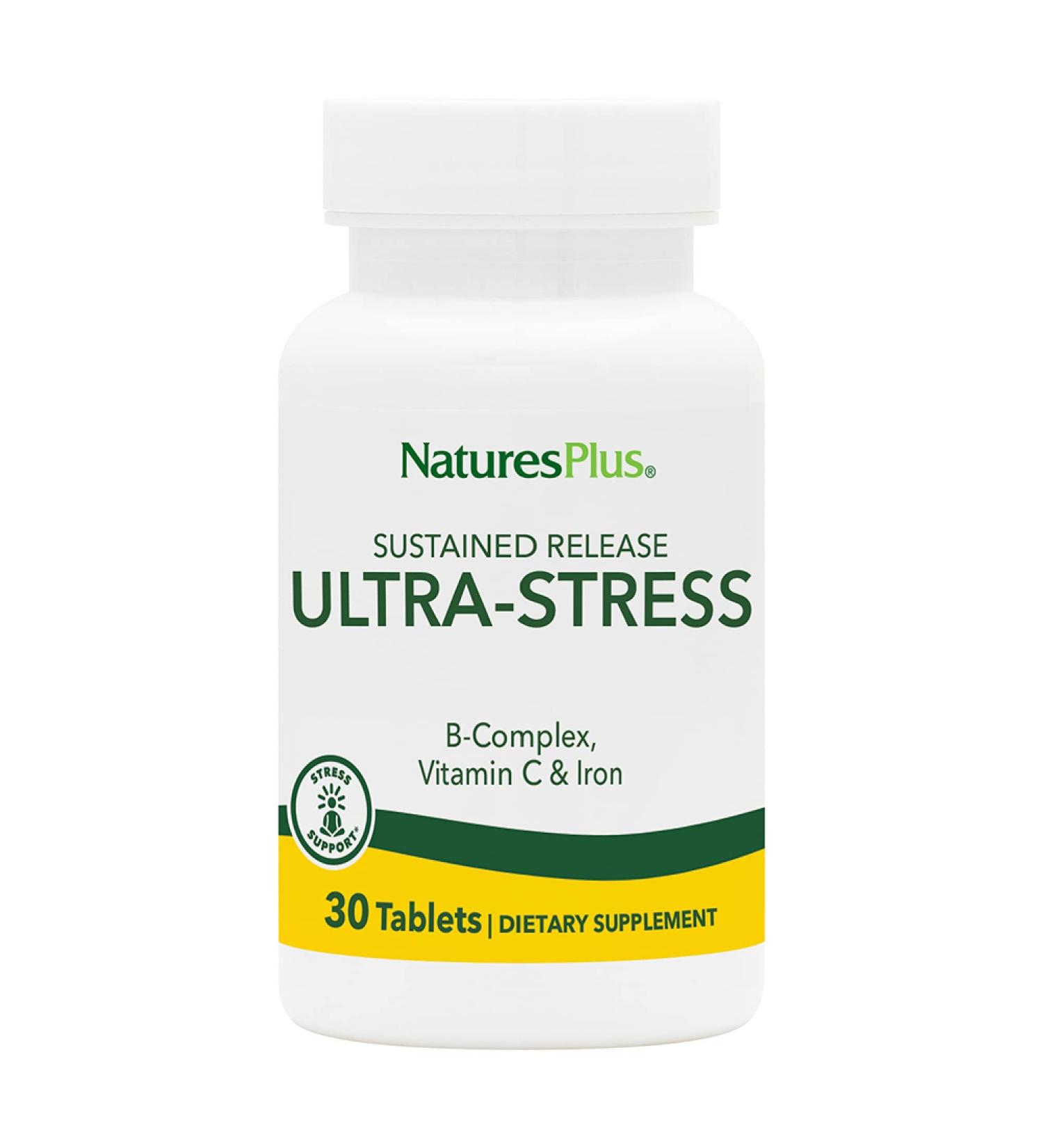 NaturesPlus Ultra-Stress with Iron Sustained Release - 30 Vegetarian Tablets - Stress Relief Supplement with B-Complex & Vitamin C - Energy Booster Mood Enhancer - Gluten-Free - 30 Servings 30 Count (Pack of 1) - Buy Online on GoSupps.com