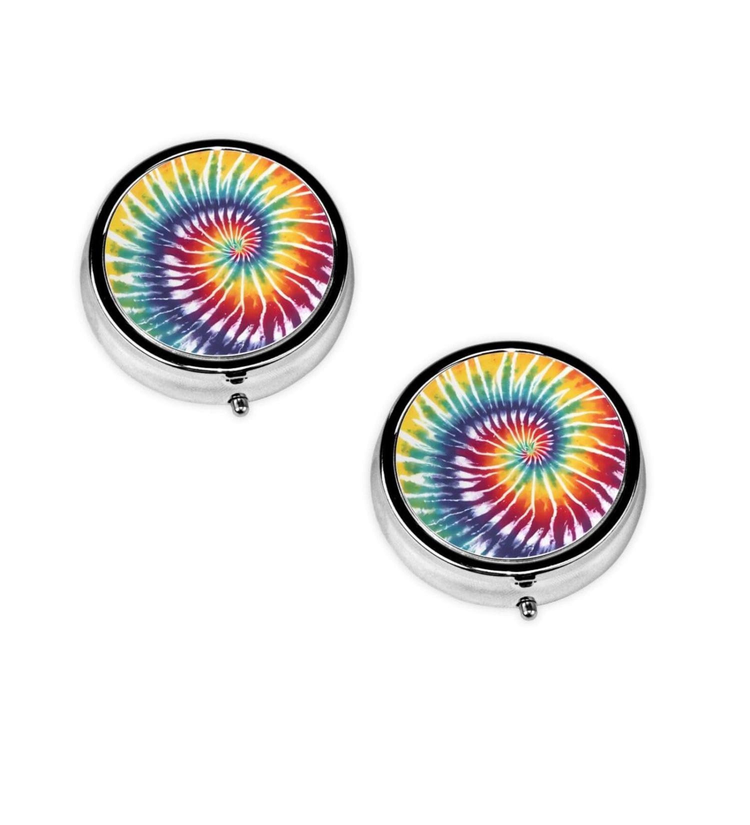 Premium Tie Dye Rainbow Round Pill Box | 3-Compartment Mini Travel Organizer for Vitamins & Medications - Buy Online on GoSupps.com