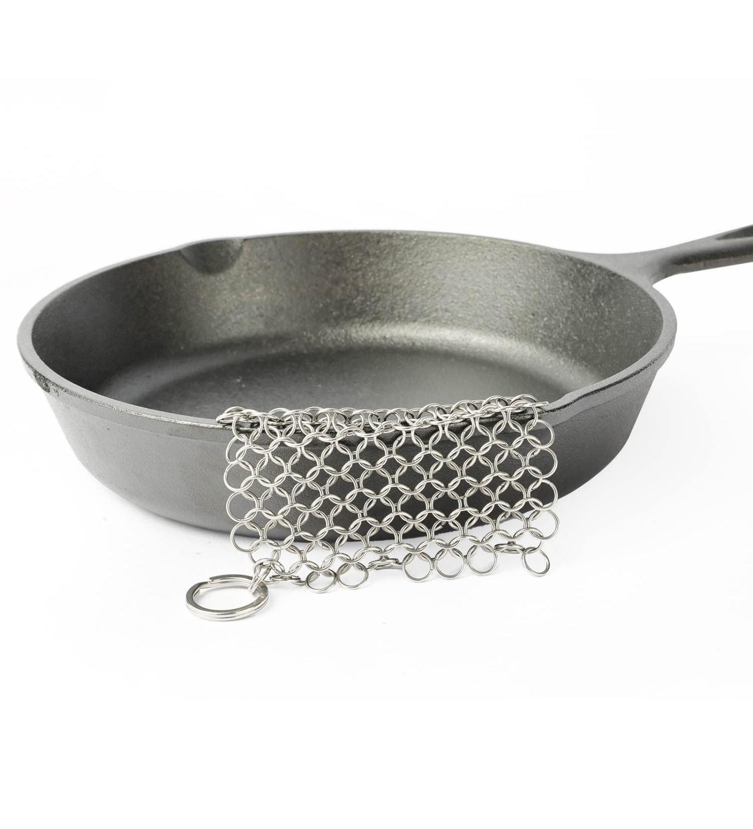 DUIJINYU Stainless Steel Chainmail Scrubber for Cast Iron - 4x4 Inch Skillet Cleaner - Removes Stuck Food Safely - Pre-Seasoned Cookware and Waffle Iron Safe - Ideal for Dutch Ovens and Glassware - Buy Online on GoSupps.com