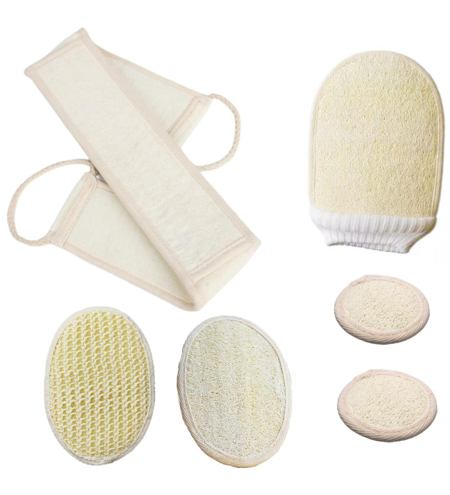 ENLAYER 6 Pack Natural Loofah Exfoliating Back Scrubber and Pad Set - Deep Cleaning Shower Sponge for Face and Body - Buy Online on GoSupps.com