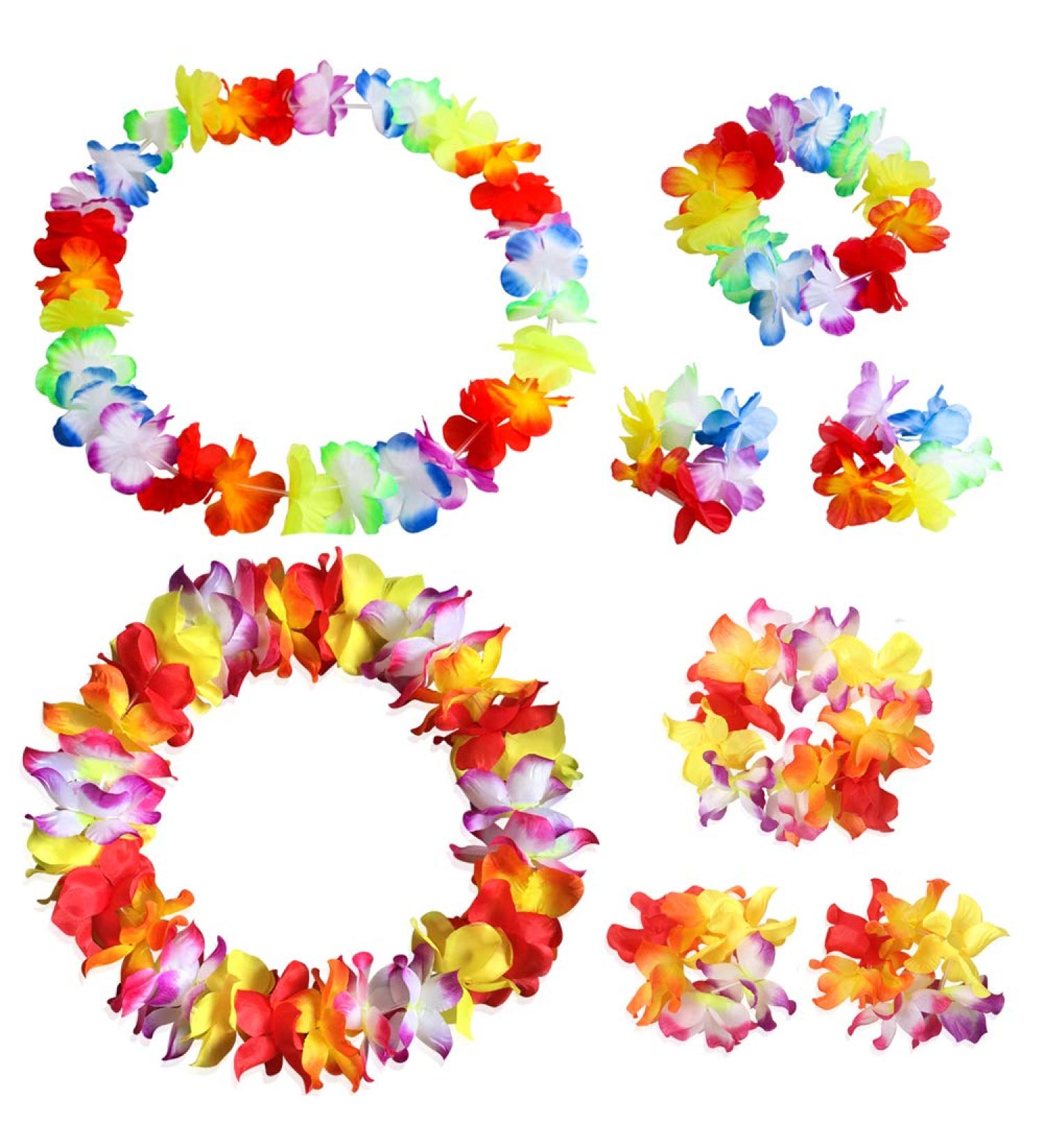 Hawaiian Luau Tropical Flower Crown Set for Women - Headband, Wristbands, Necklace, Bracelets, Hair Band - Perfect for Summer Beach Vacation and Pool Party Decorations - Colorful - Buy Online on GoSupps.com
