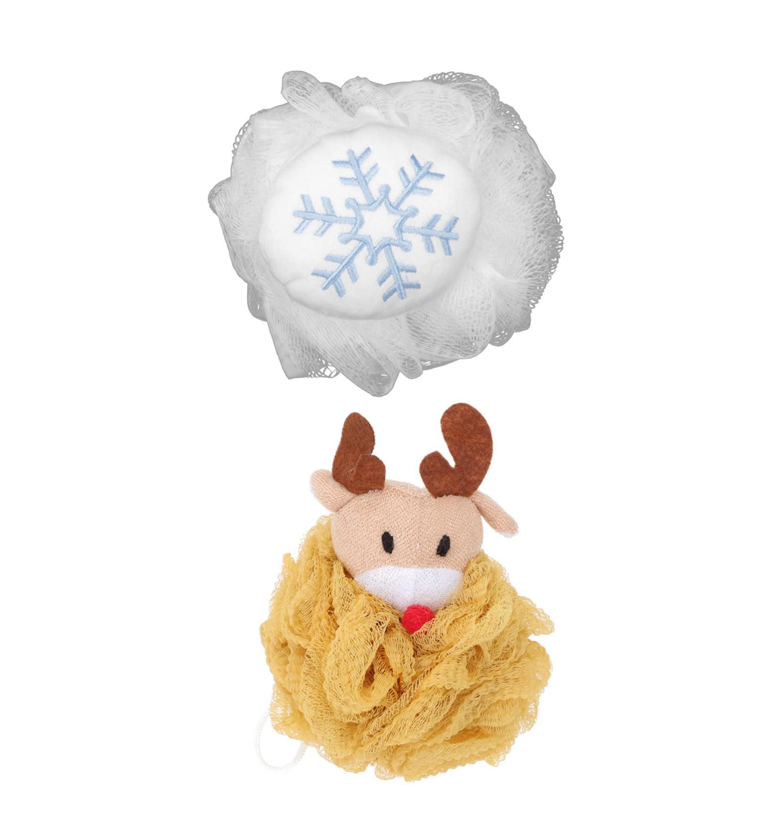 Beaupretty 2Pcs Christmas Bath Loofah - Reindeer & Snowflake Mesh Pouf Ball Shower Sponge Body Scrubber Exfoliator | Shop Internationally - Buy Online on GoSupps.com