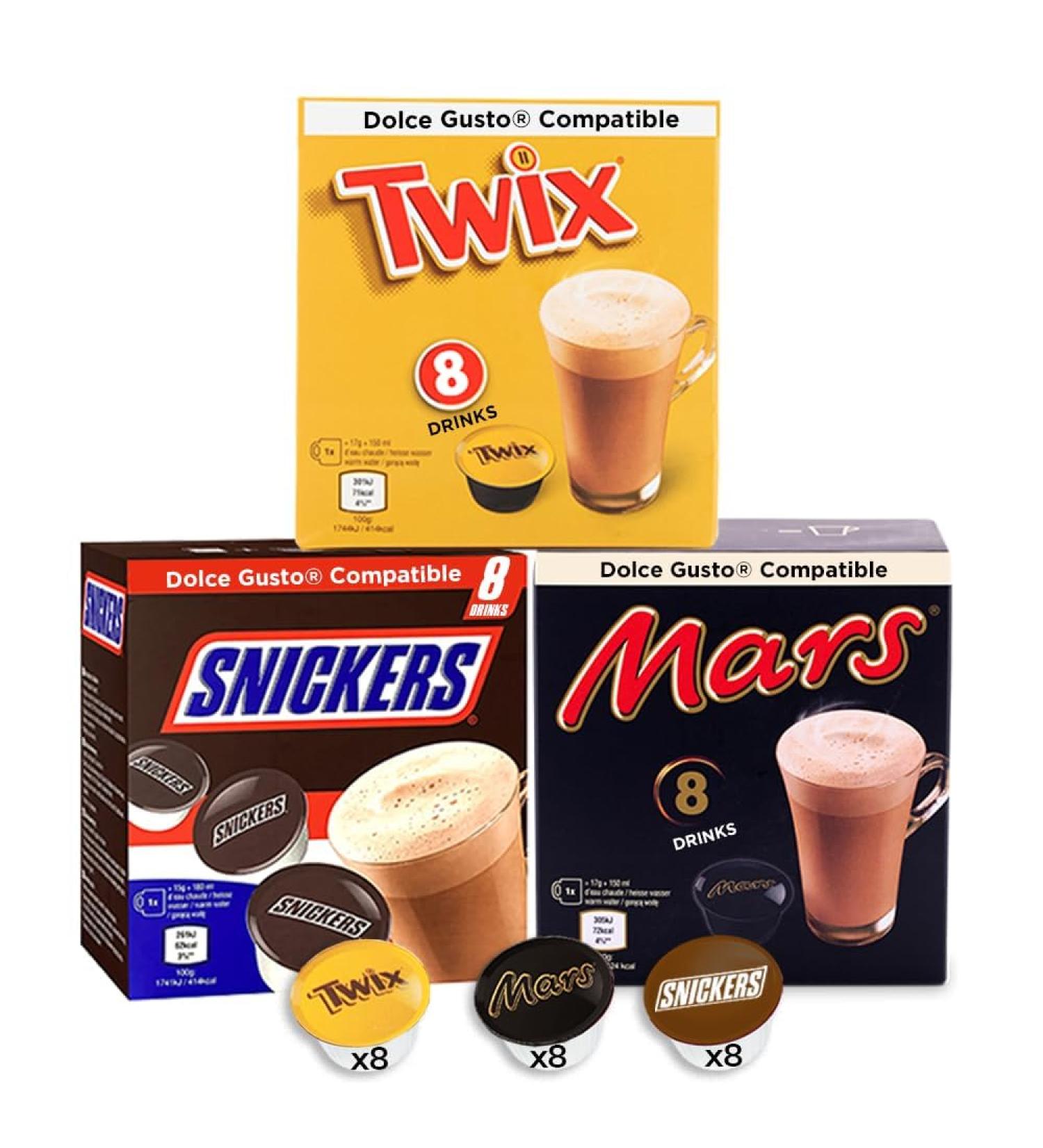 Buy Mars Twix & Snickers Hot Chocolate Capsules for Dolce Gusto - 24 Capsules | International Shipping Available - Buy Online on GoSupps.com