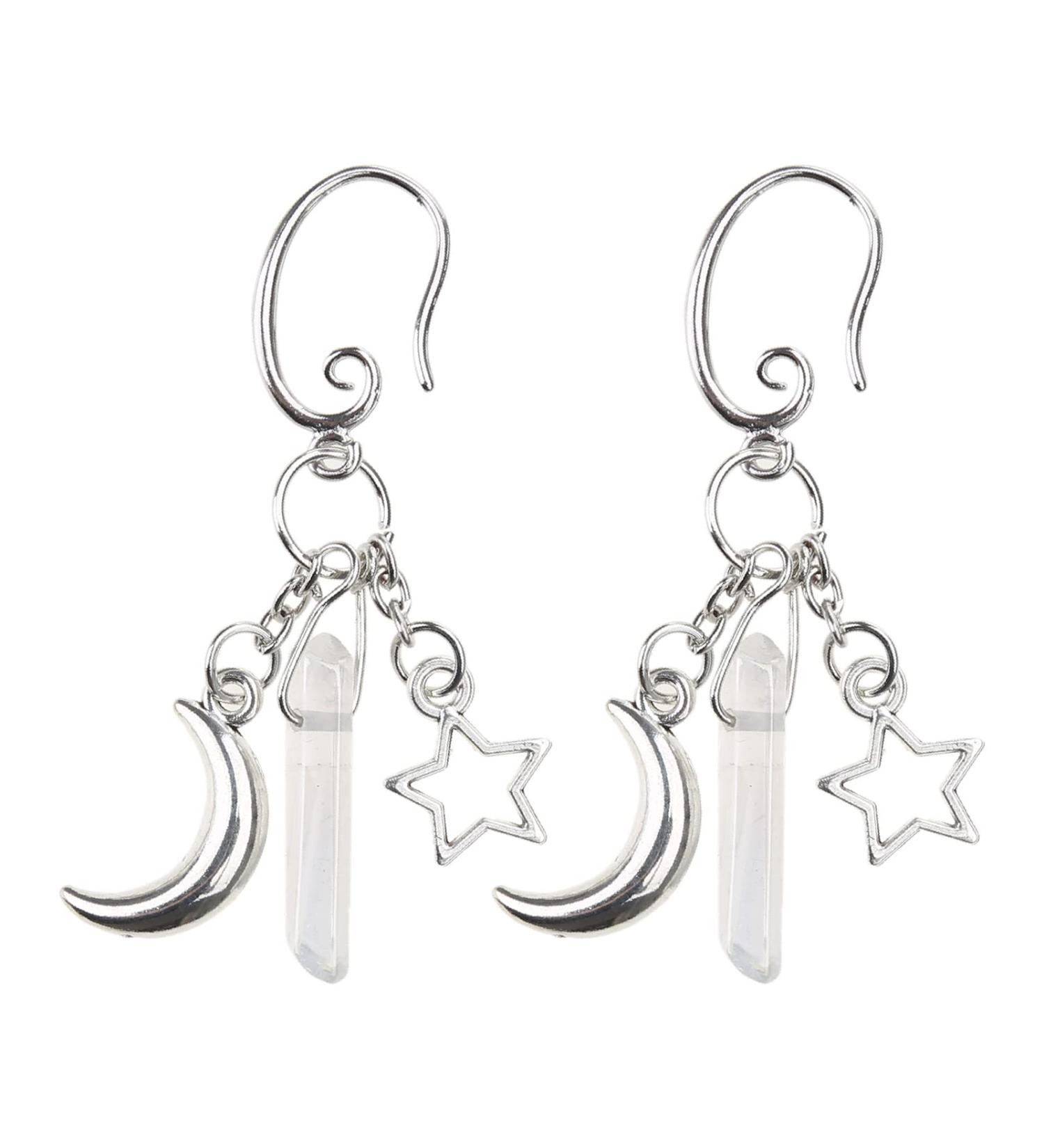 Feyley Earrings | Handmade Raw Crystal Moon & Star Dangle Witch Jewelry | Heavenly Healing Quartz | Unique Women s Gift - Buy Online on GoSupps.com