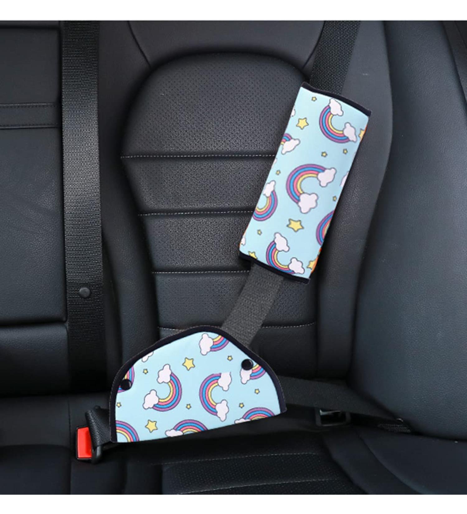 Kids Seatbelt Adjuster & Travel Pillow - Rainbow Pattern | Neck Support & Shoulder Pad for Car Seat & Pushchair - Buy Online on GoSupps.com