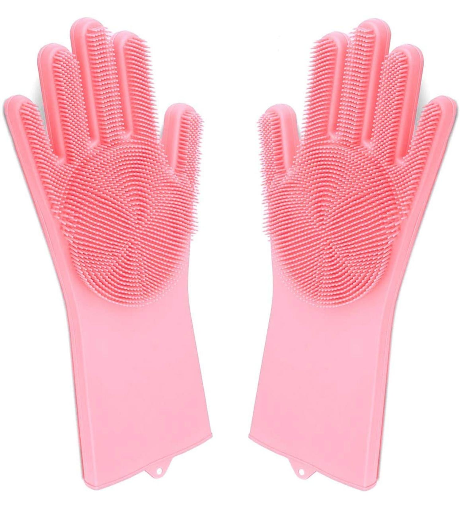 Taylor & Brown Pair of Magic Dishwashing Cleaning Sponge Gloves Reusable Silicone Brush Scrubber Heat Resistant for Kitchen Bathroom Cleaning Pet Hair Care Car Washing (Pink) - Buy Online on GoSupps.com