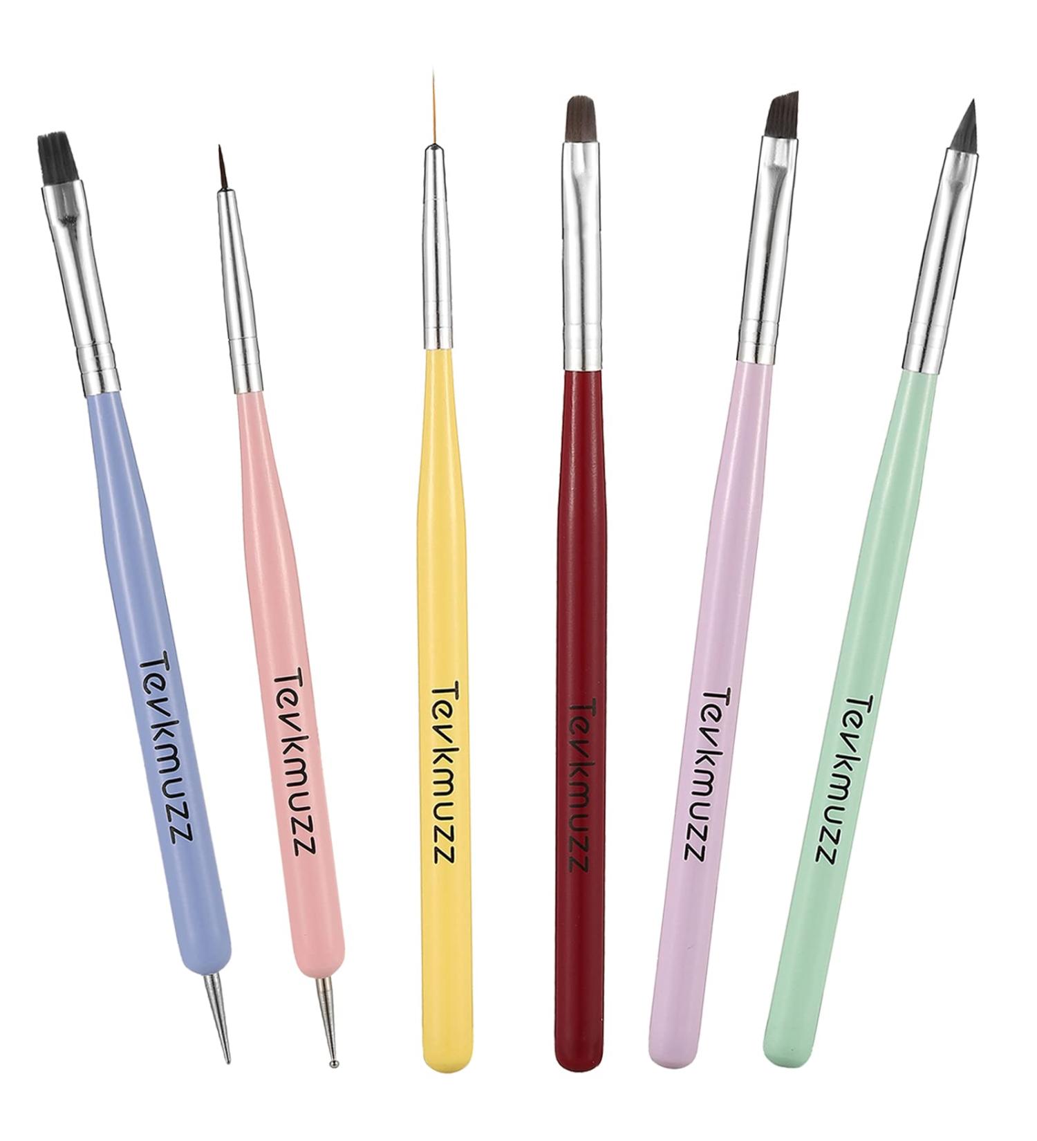 Tevkmuzz 6 PCS Nail Art Brushes Set - Nail Extension Gel, Dotting Pen, Liner Brush - Ideal for Gel Polish & Nail Design - Buy Online on GoSupps.com