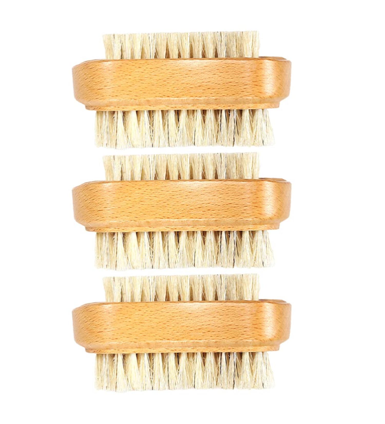 Minkissy 3-St Dual-Sided Nail & Facial Cleaning Brush - Wild Boar Bristle Manicure & Pedicure Tool - Beechwood Handbrush for Healthy Skin - Buy Online on GoSupps.com