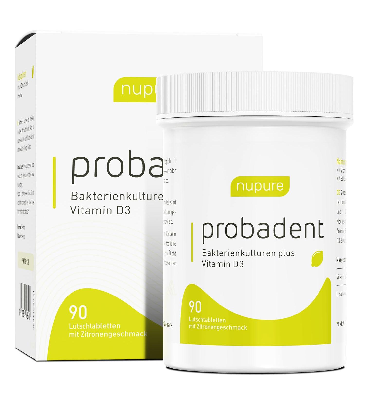 Nupure Probadent Lozenges for Bad Breath | Vitamin D & Bacterial Cultures | 90 Capsules - Lemon Flavor - Enhance Oral Hygiene - Buy Online on GoSupps.com