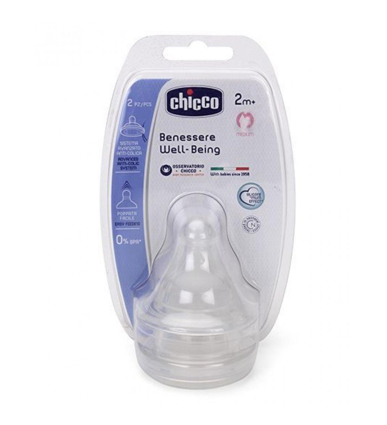 Chicco Welfare Medium Silicone Teats Set of 2 - White | 2 Months - Buy Online on GoSupps.com
