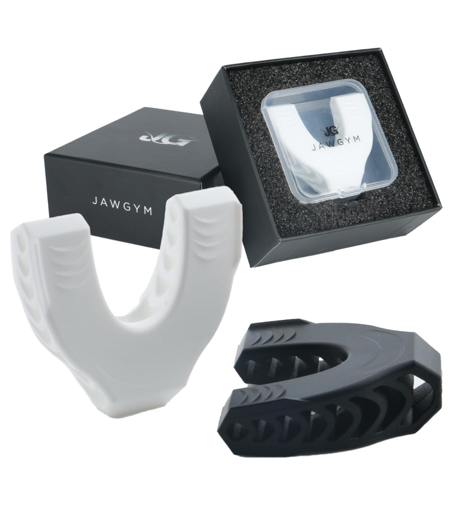 JawGym Next Gen Jaw Exerciser - Premium Silicone Jaw Toner with 2 Levels of Resistance in White & Black - Jaw Trainer for Men & Women - Buy Online on GoSupps.com