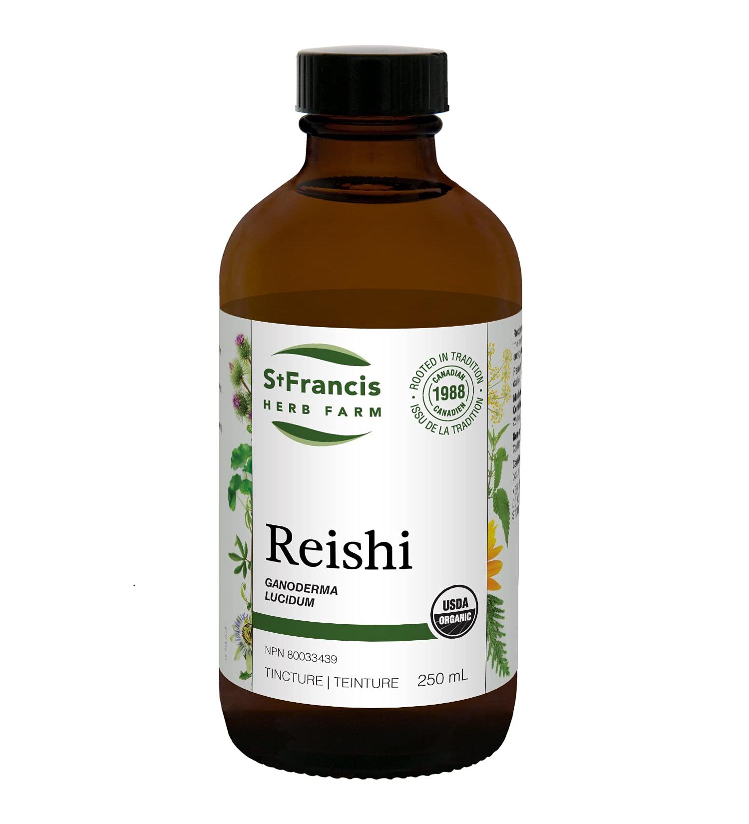 St. Francis Herb Farm Reishi Mushroom Herbal Tincture Liquid | Used as a Tonic for Fatigue & Debility | Helps to Treat Coughs | Organic | Non-GMO | Lactose-Free | (250ml) - Buy Online on GoSupps.com
