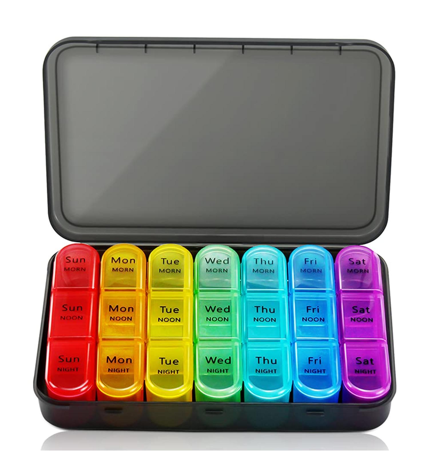 SUMMUE Weekly Pill Organizer - 3 Times a Day, 7 Day Large Moisture-Proof Case for Vitamins, Supplements, Fish Oils - Portable Travel Container - Buy Online on GoSupps.com