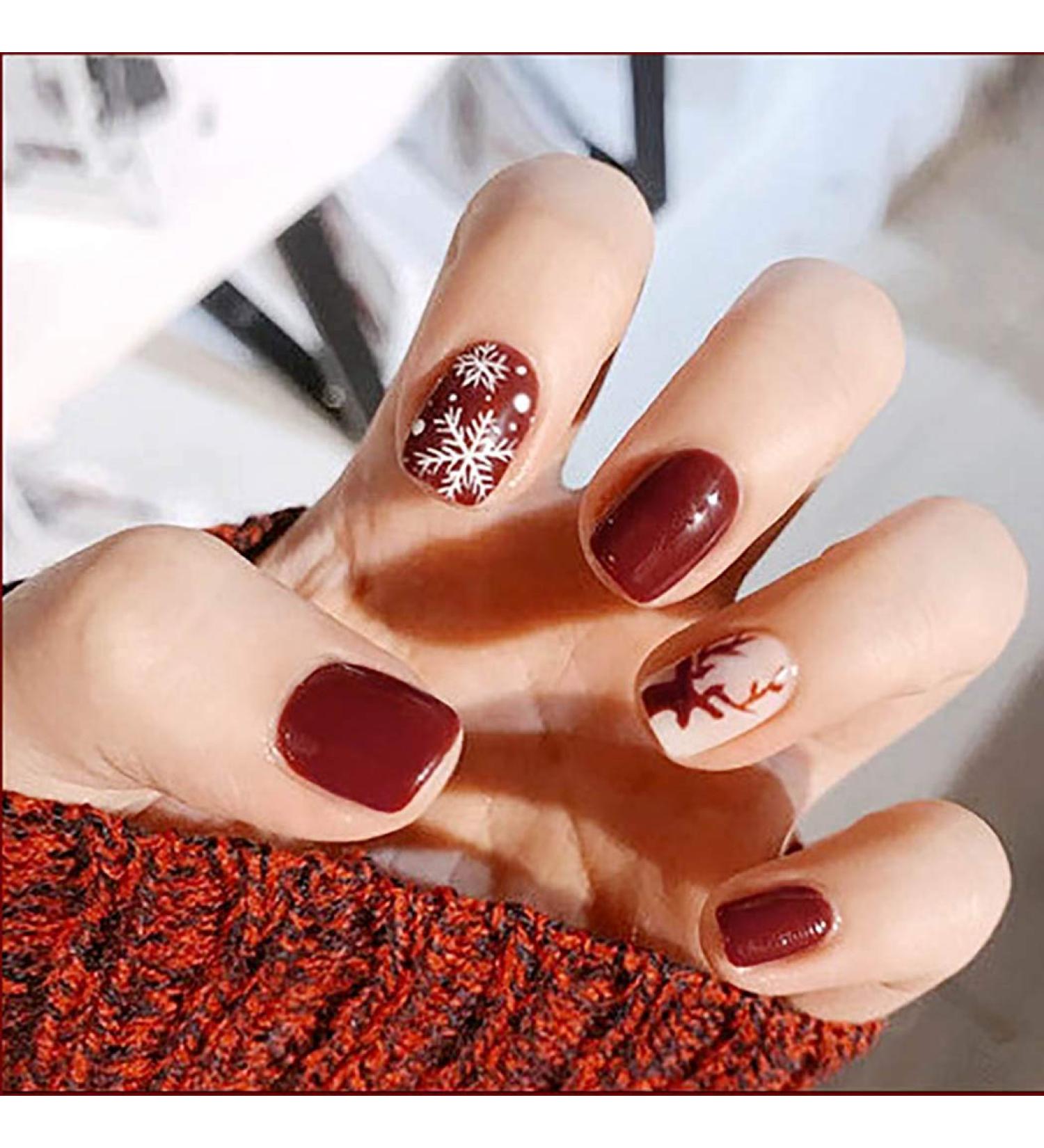 Sethexy Christmas Red Snowflake Short Acrylic Nails - 24pc Complete Cover Fingernail Art Tips for Women & Girls - Buy Online on GoSupps.com