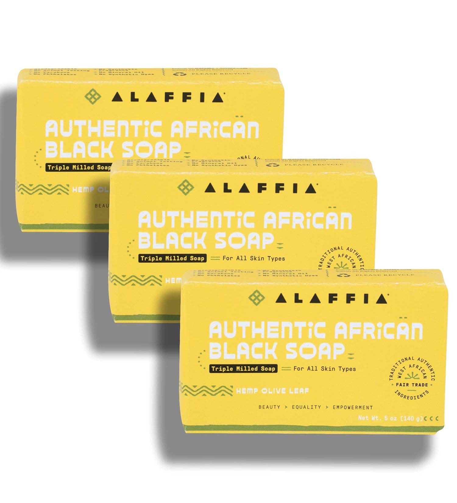Alaffia Triple Milled African Black Soap Bar with Hemp and Olive Leaf Extracts - 5 oz (Pack of 3) - Buy Online on GoSupps.com