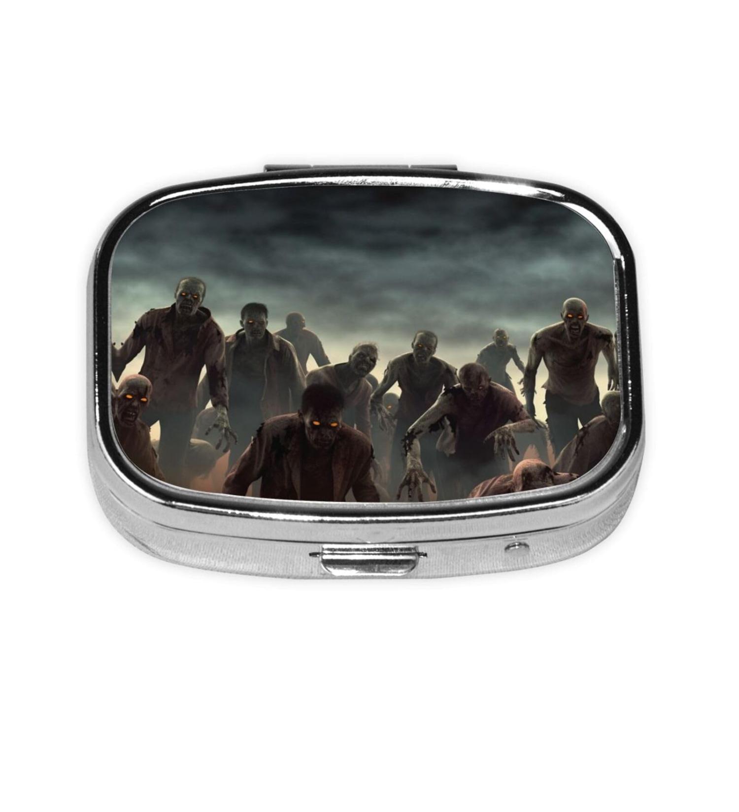 Many Zombie Printing Small Pill Case | 2 Compartment Cute Travel Pill Organizer for Pocket & Purse Gifts - Buy Online on GoSupps.com
