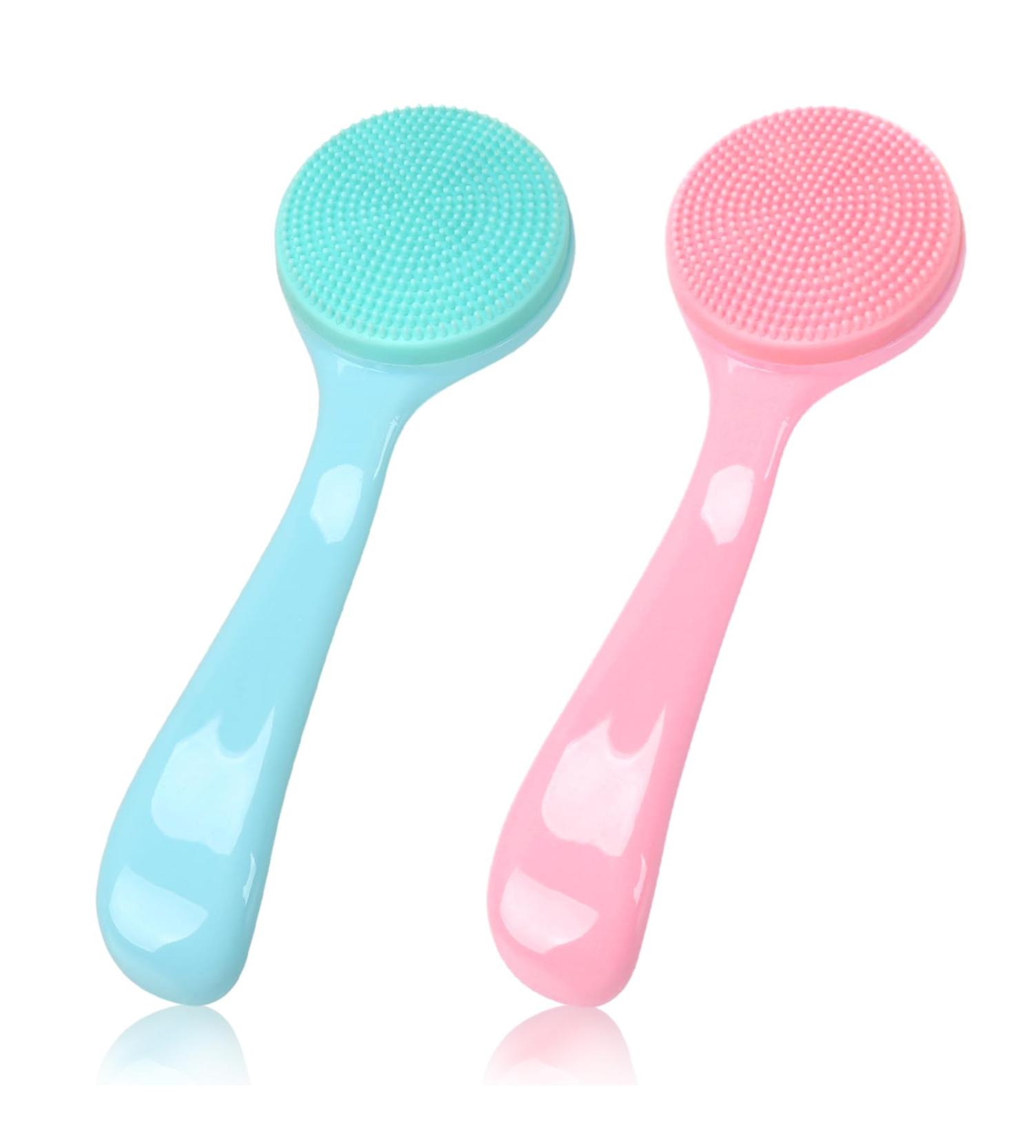 Silicone Manual Facial Cleansing Brush - NADUSEP 2 Pack Soft Bristles Waterproof Exfoliator for Blackheads & Makeup Removal (Blue Pink - Buy Online on GoSupps.com