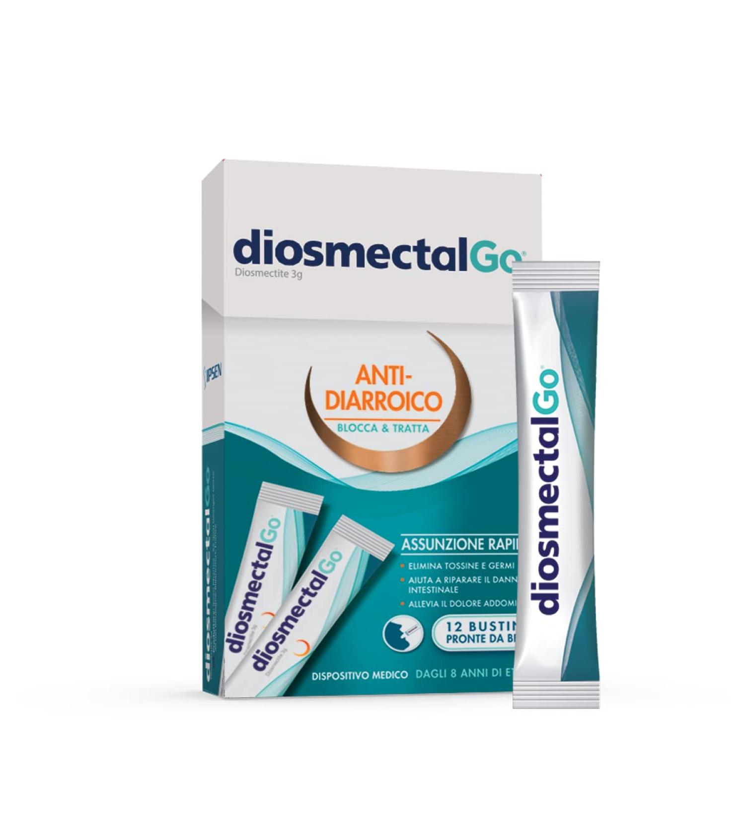 Ipsen Consumer HealthCare Diosmectal Go Diosmectitis diarrhea for adults and children over 8 years 12 single doses based on diosmectitis 3 g medical device stops and treats diarrhea relieves pain recovers - Buy Online on GoSupps.com