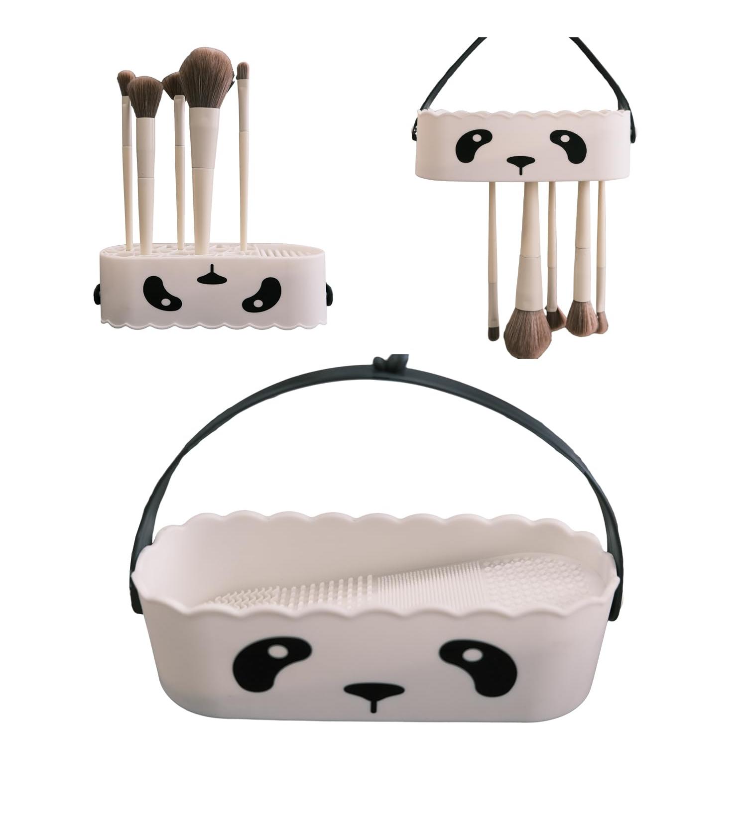 White Panda Makeup Brush Cleaner Mat & Bowl - Silicone Tool for Washing & Drying Cosmetics - Buy Online on GoSupps.com