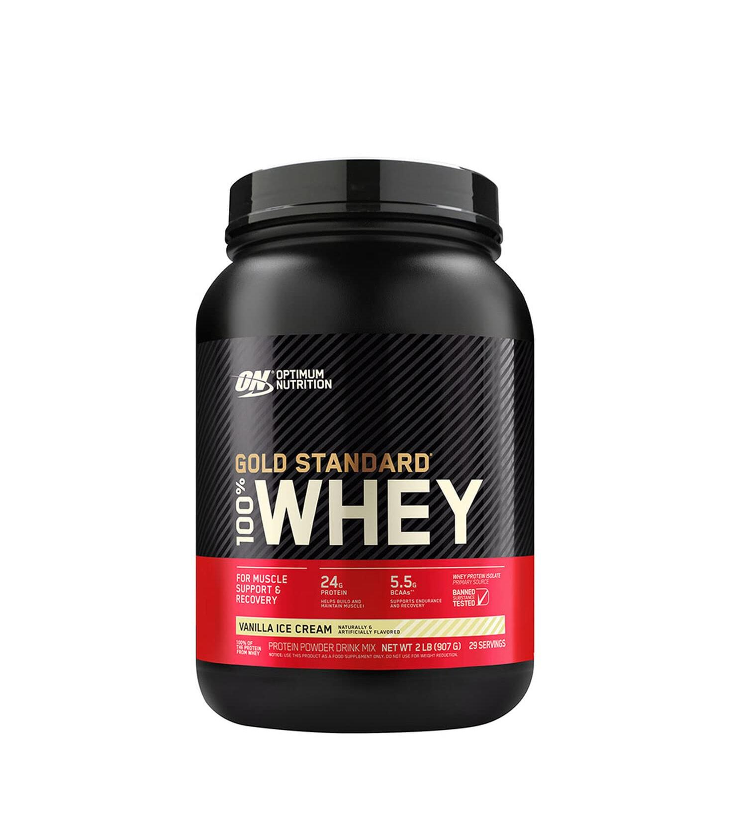 Optimum Nutrition Gold Standard 100% Whey Protein Powder - Vanilla Ice Cream 2 lb | High Quality Whey Isolate for Muscle Recovery & Performance | Free International Shipping - Buy Online on GoSupps.com