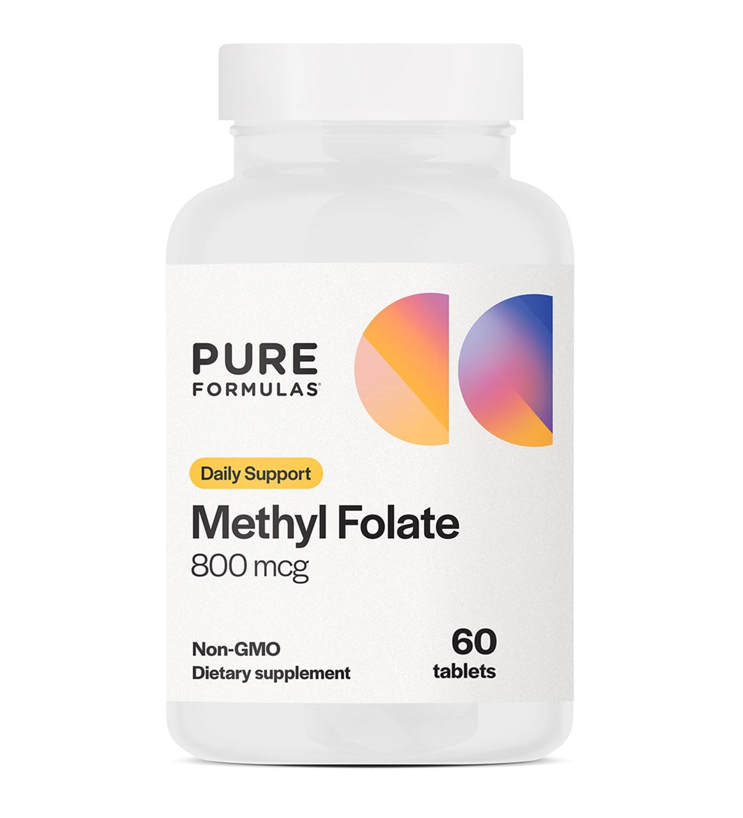 PureFormulas Methylfolate 800 mcg Active B9 (5-MTHF) for Cardiovascular Nerve & Mood Health Non-GMO Vegetarian Tablets 60 Count 60 Count (Pack of 1) - Buy Online on GoSupps.com