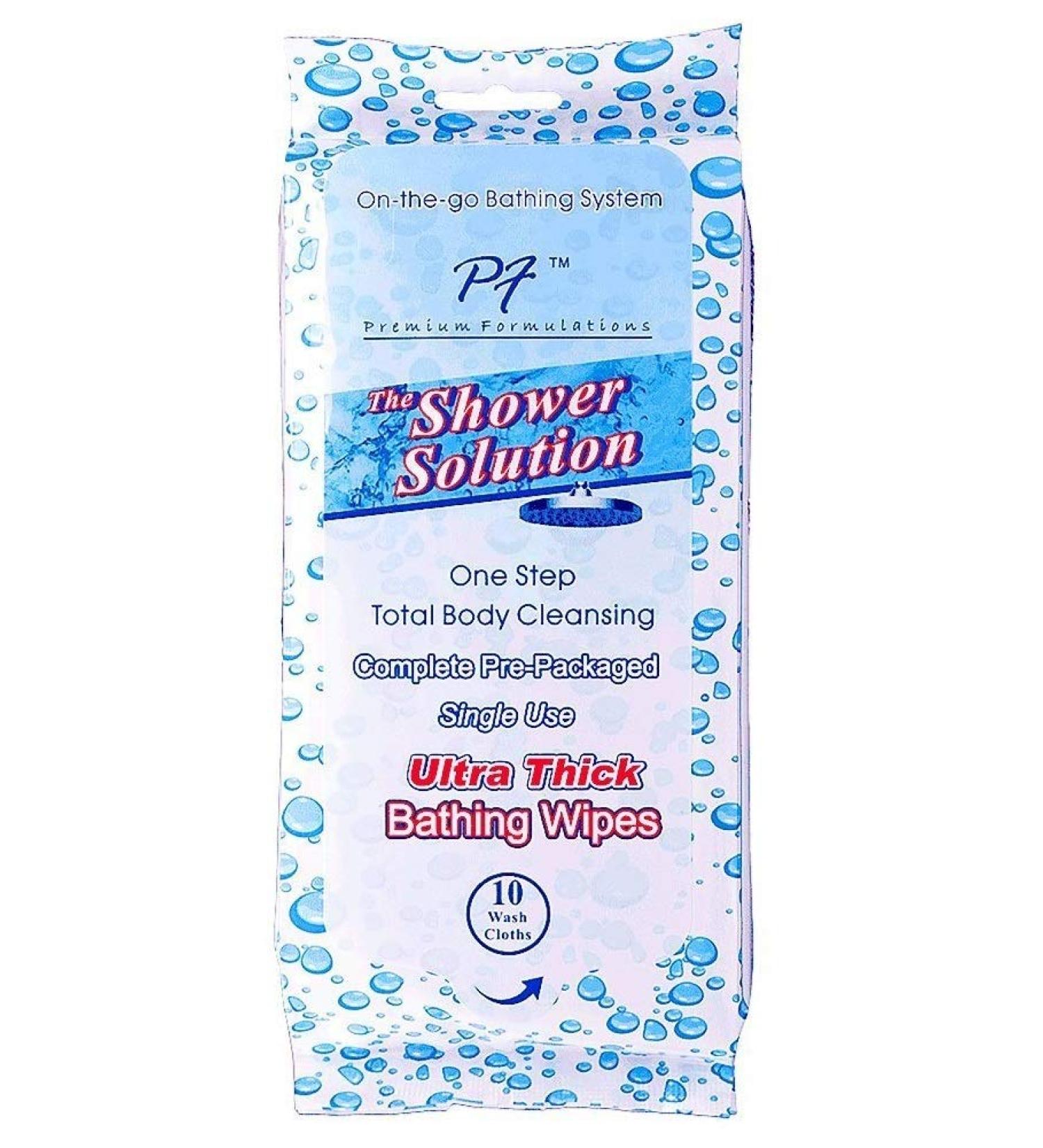 Premium Formulations Shower Solution Ultra Thick Bathing Wipes - No Rinse, Post Workout & Camping - 10 Extra Large Wipes (1 Pack) - Buy Online on GoSupps.com
