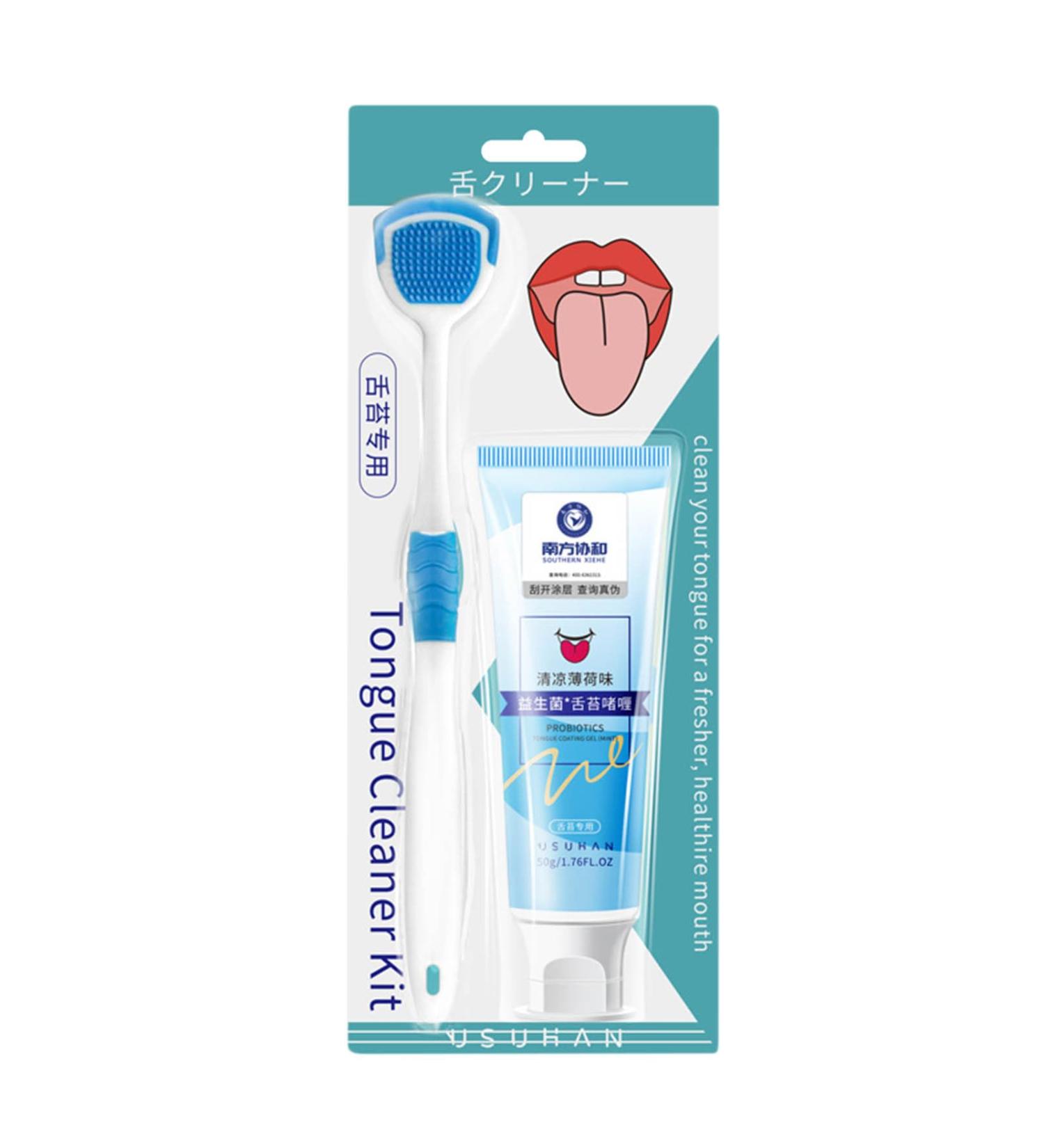 Probiotic Tongue Cleaning Gel Set | Oral Hygiene Brush & Scraper for Adults & Children - Buy Online on GoSupps.com